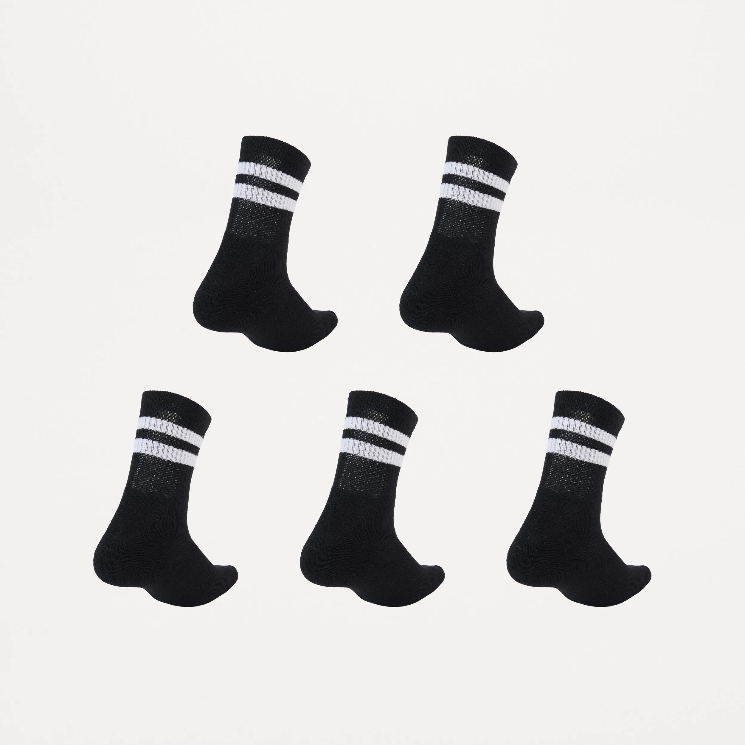 2 5 Pack Quarter Crew Sport Socks Blk Stripe, 2 of 4