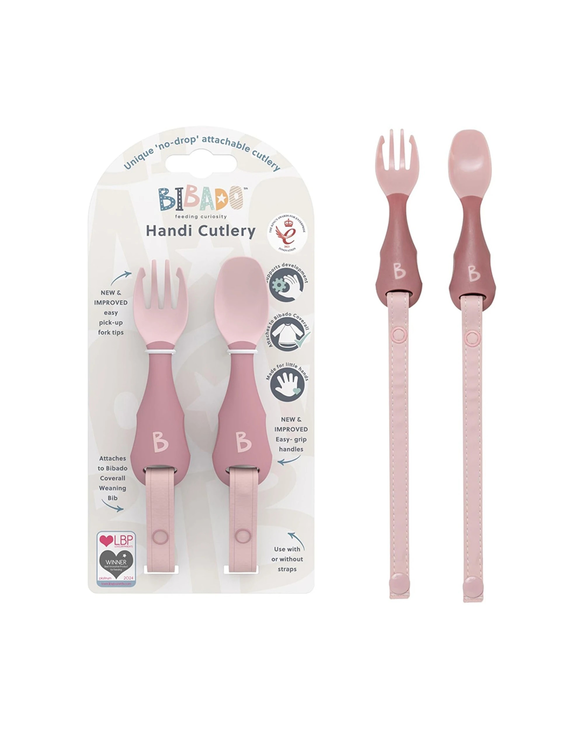 1 Bibado Attachable Weaning Baby Cutlery Easy Grip No Drop System - Pink, 1 of 3