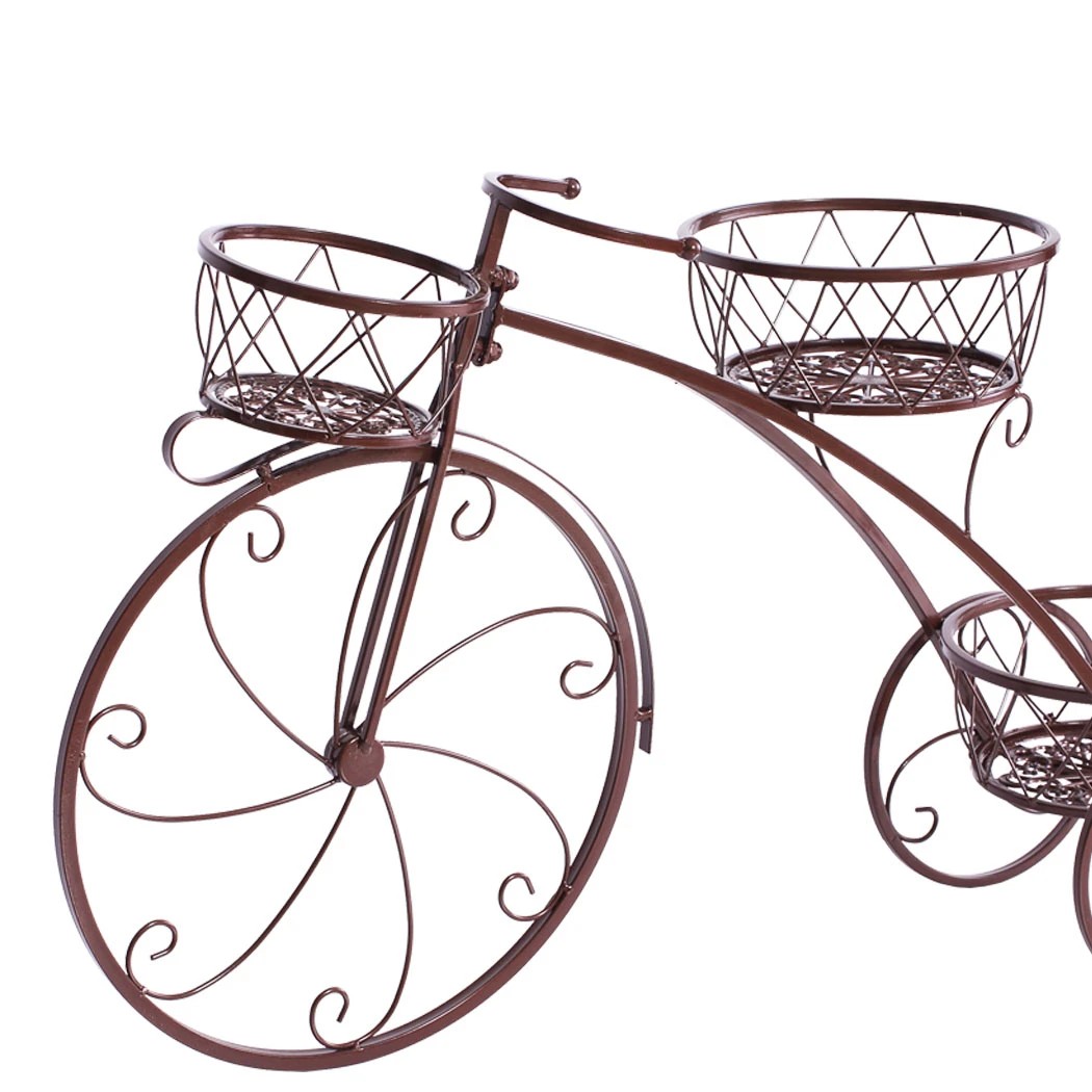 6 Levede 2 Pcs Bicycle Shape Metal Plant Stand with 3 Plant Pots Space - Bronze, 6 of 8
