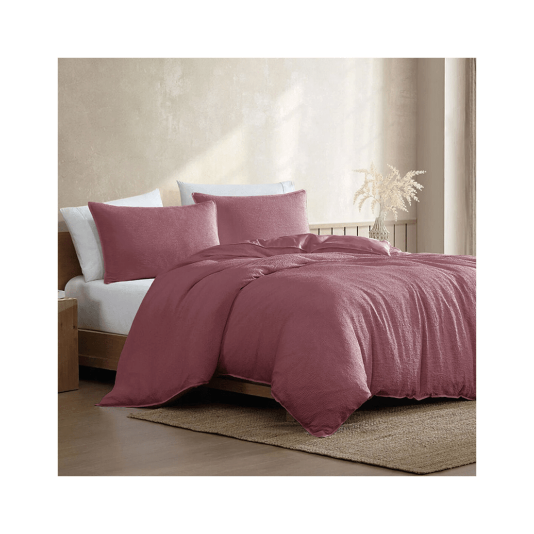 3 ARDOR King Boardwalk Quilt Cover Bedding Set Textured Polyester Pillowcases - Pink, 3 of 3