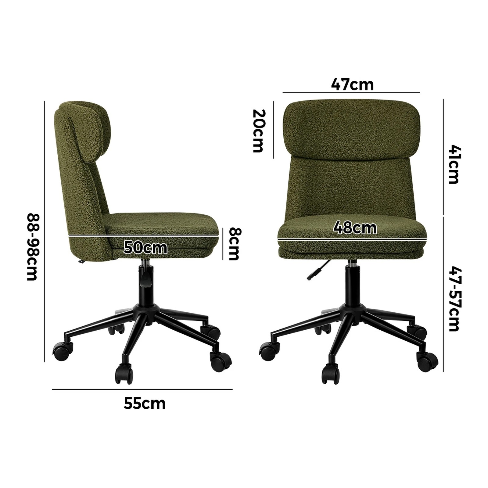 2 Oikiture Armless Office Chair Mid Back Computer Desk Chair Wheels Fabric - Green, 2 of 7