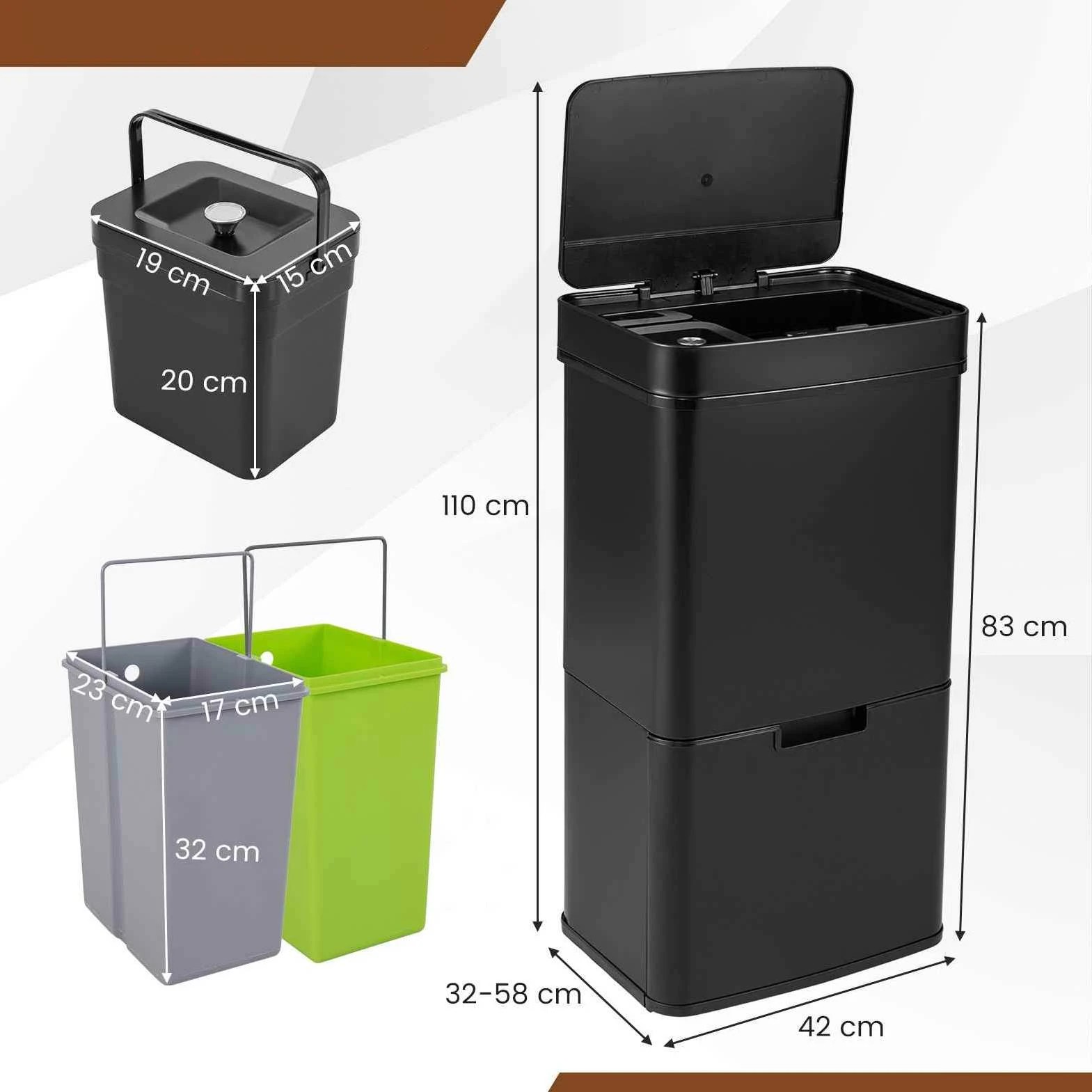 2 Costway 72L Motion Sensor Rubbish Bin Holder Stainless Trash Can - Black, 2 of 2