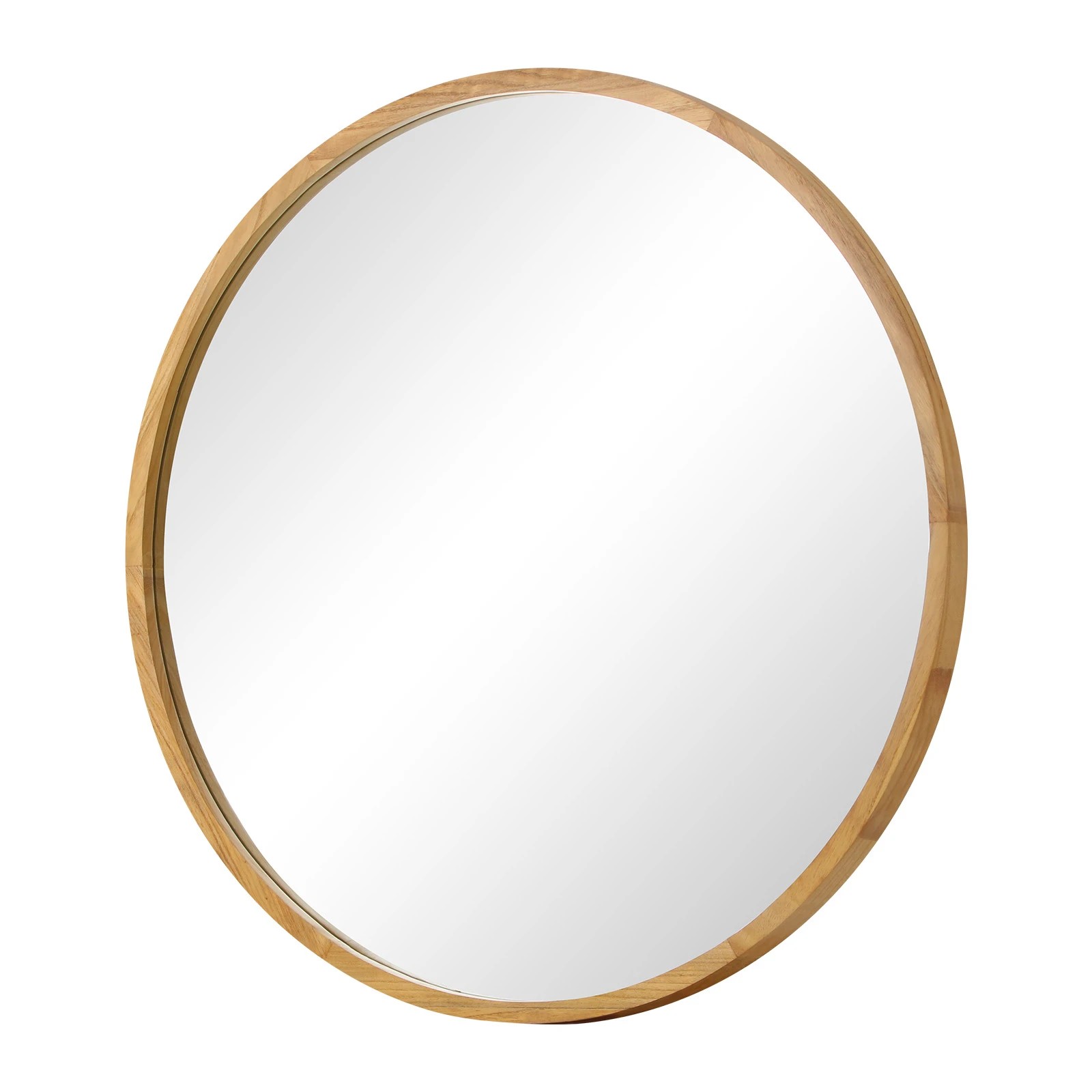 1 Oikiture Wall Mirrors Round Makeup Mirror Vanity Home Decor 50cm Wooden
 - Natural, 1 of 9