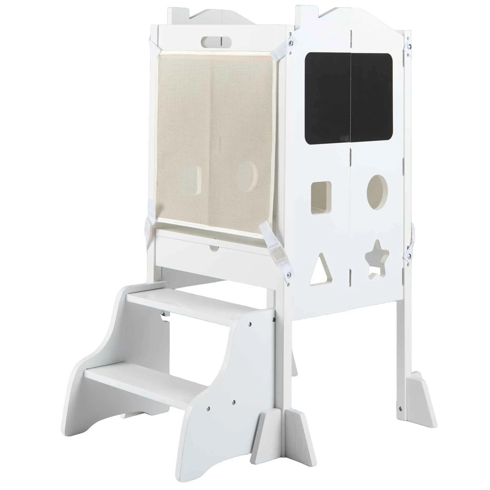 1 Costway Foldable Tower 3 Mode Step Stool Wood Standing Kitchen Tower - White, 1 of 3