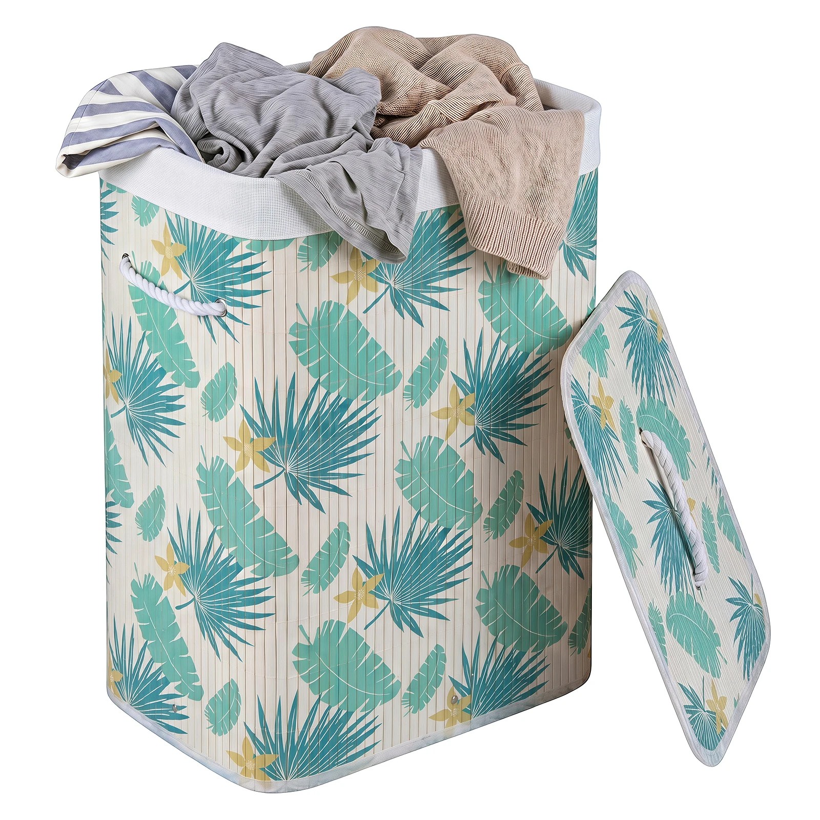 5 Costway 72L Bamboo Laundry Hamper w/Removable Liner Clothes Hamper Rainforest Pattern, 5 of 5