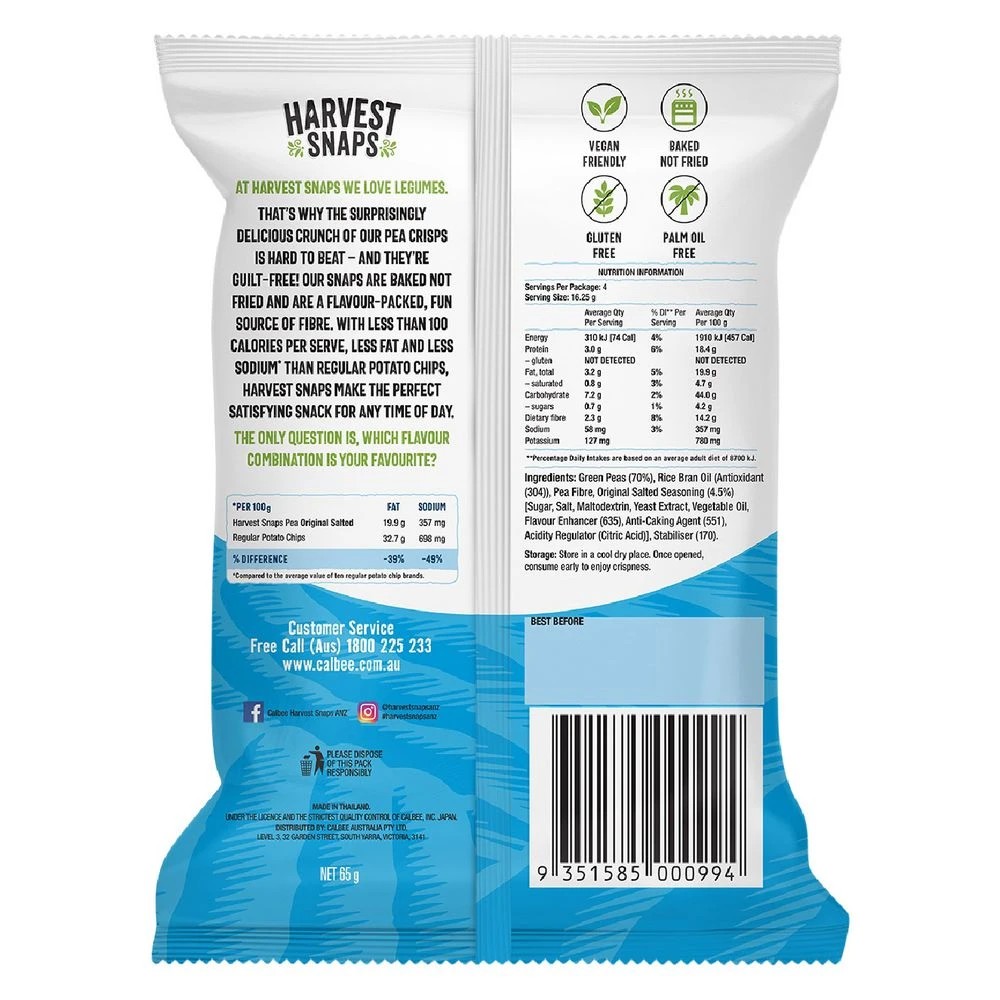 2 Harvest Snaps Original Salted 65g, 2 of 3