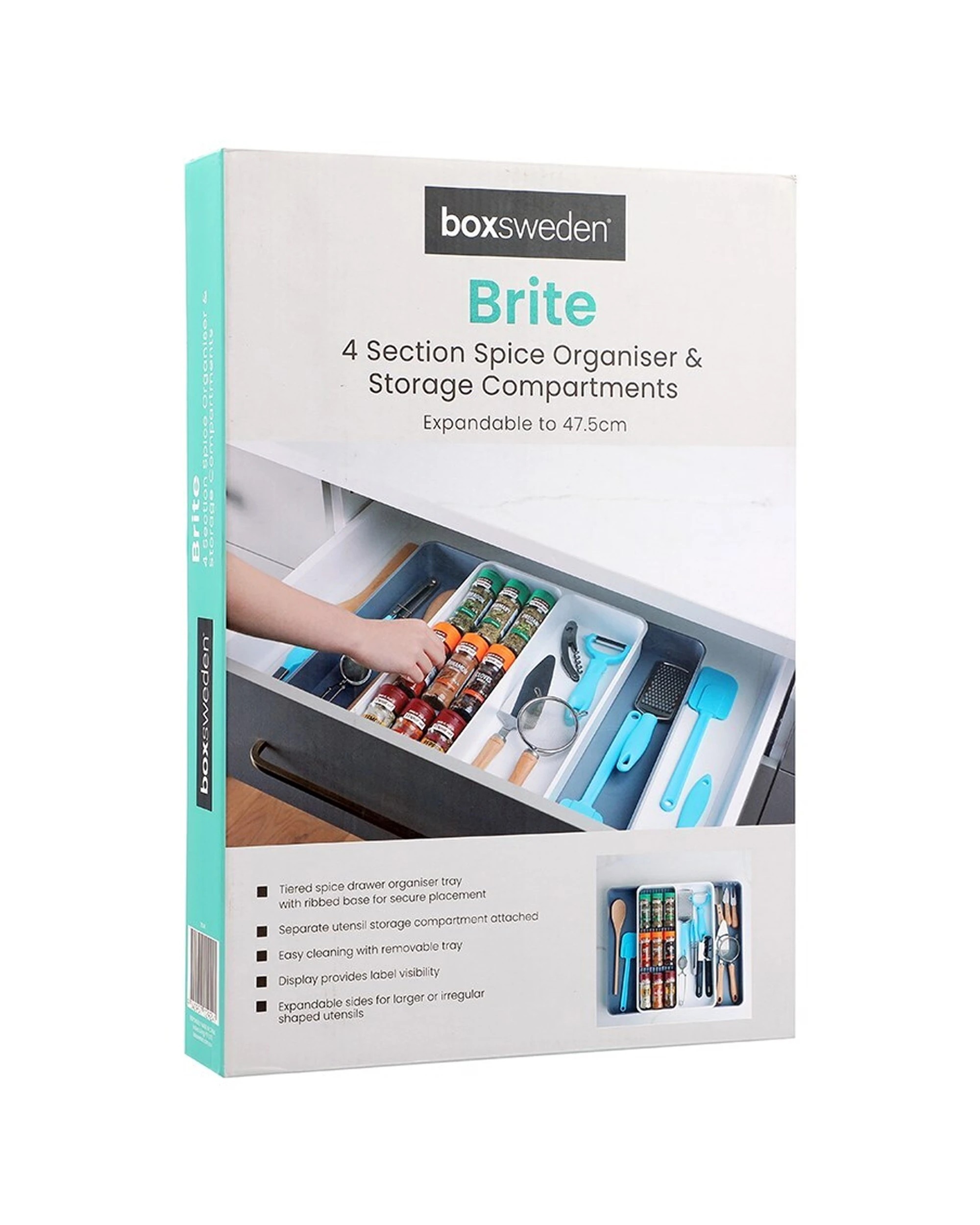 2 Boxsweden Brite 4 Section Spice Organiser Storage Compartments Tiered Design - Multi, 2 of 7