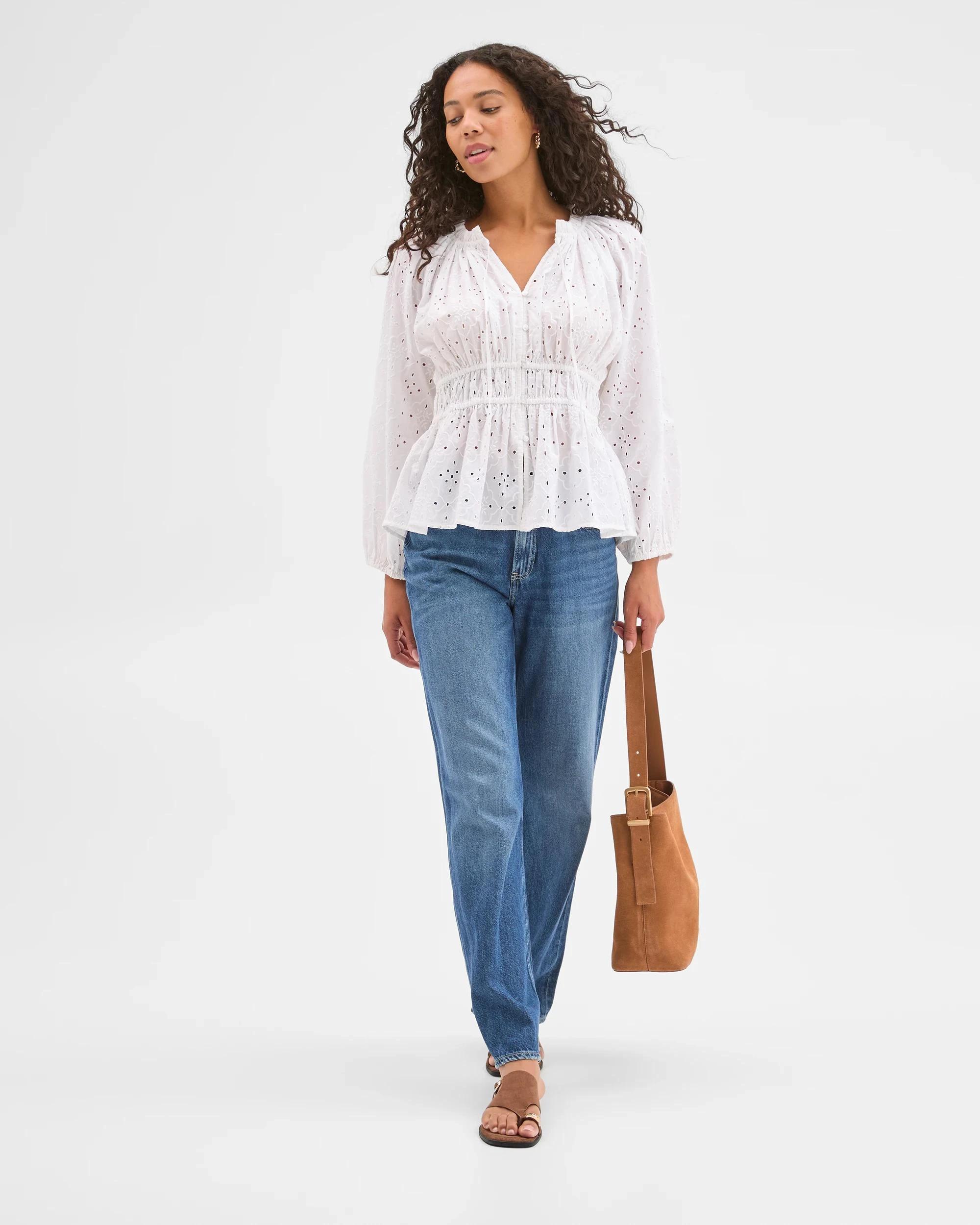 2 Target Australian Cotton 3/4 Sleeve Broderie Tie Blouse WHITE, 2 of 7