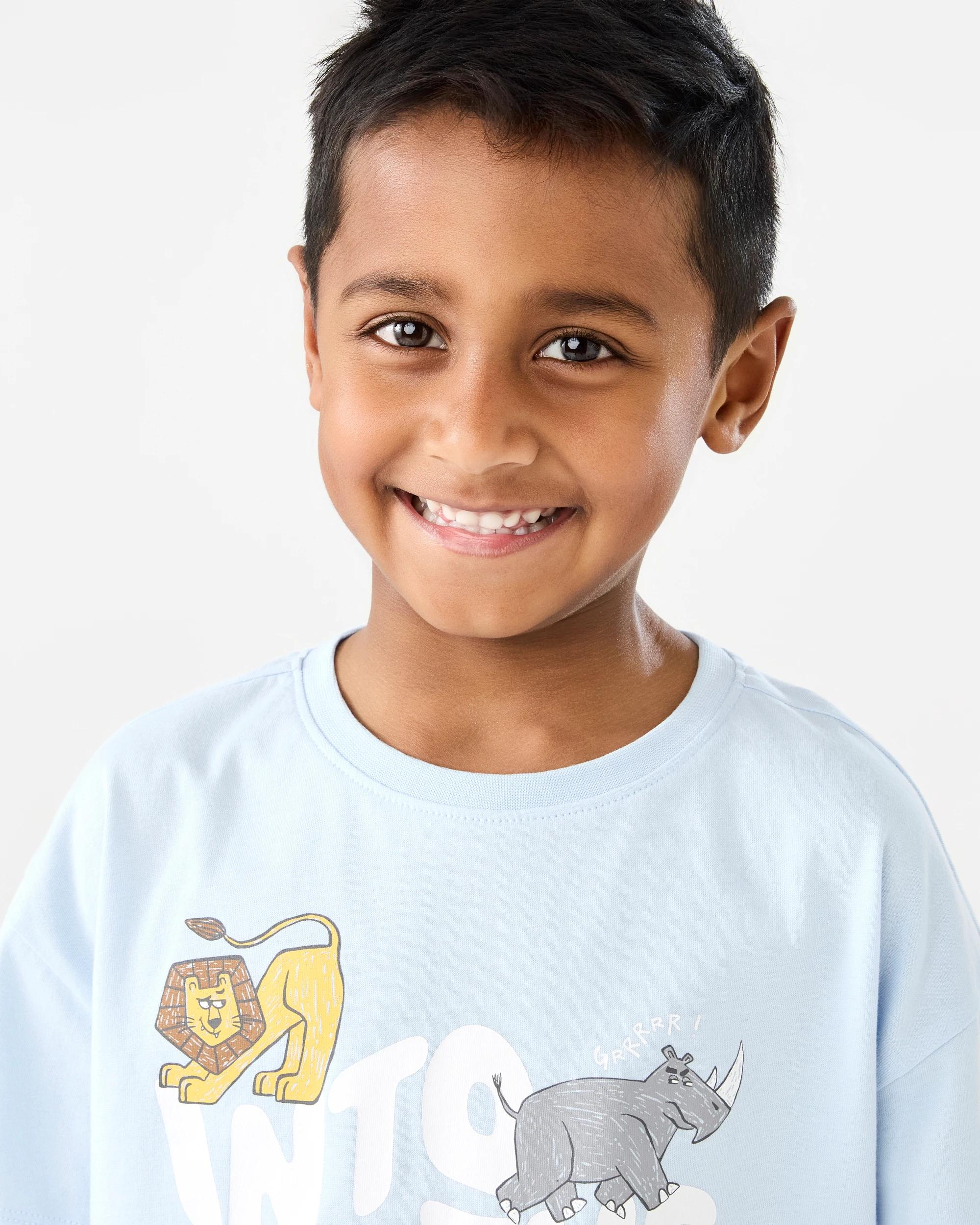 4 Short Sleeve Jersey Pyjama Set Blu Animal, 4 of 8