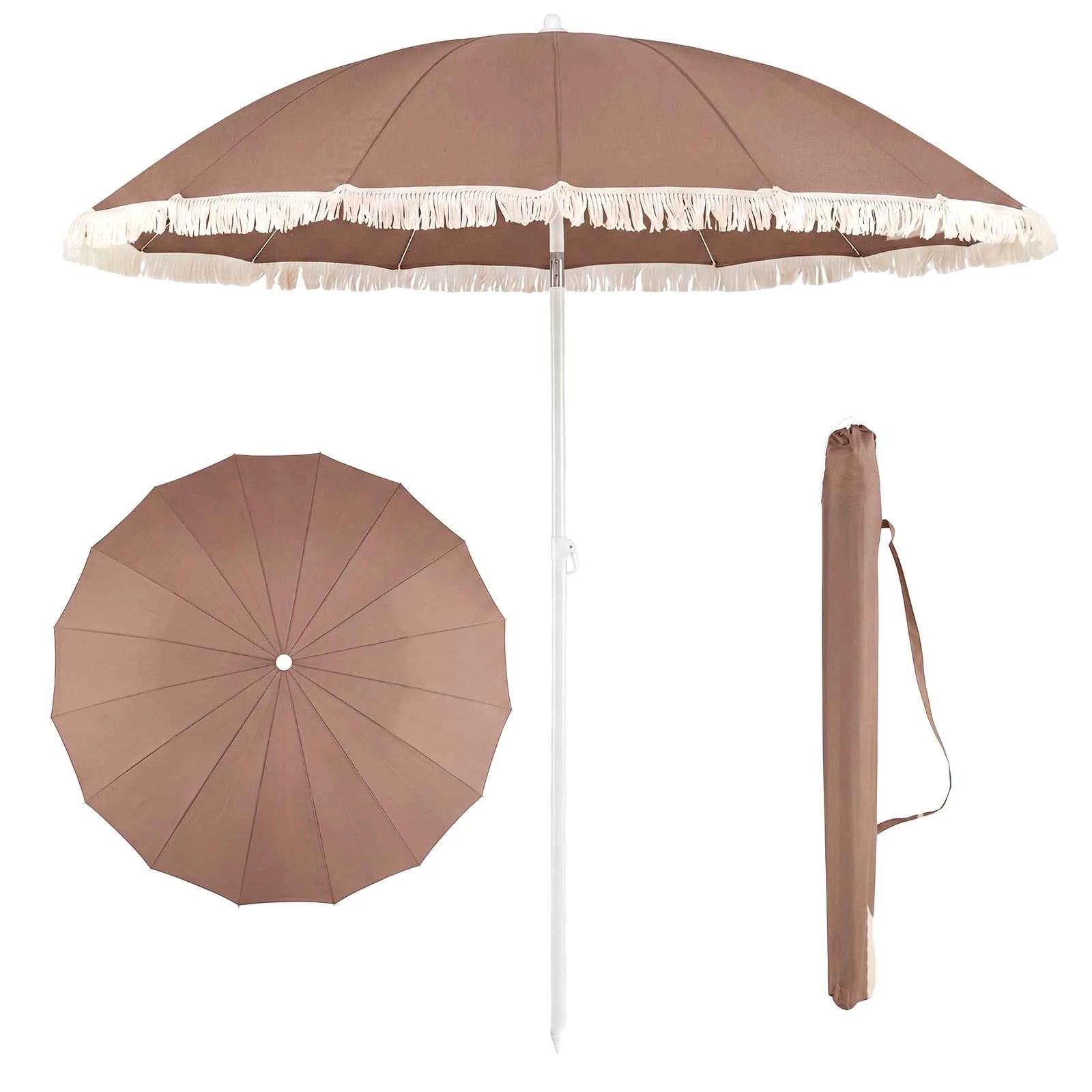 1 Costway 215cm Patio Umbrella Boho Tassel Beach Sun Shade Tilt Shelter Canopy - Brown, 1 of 3