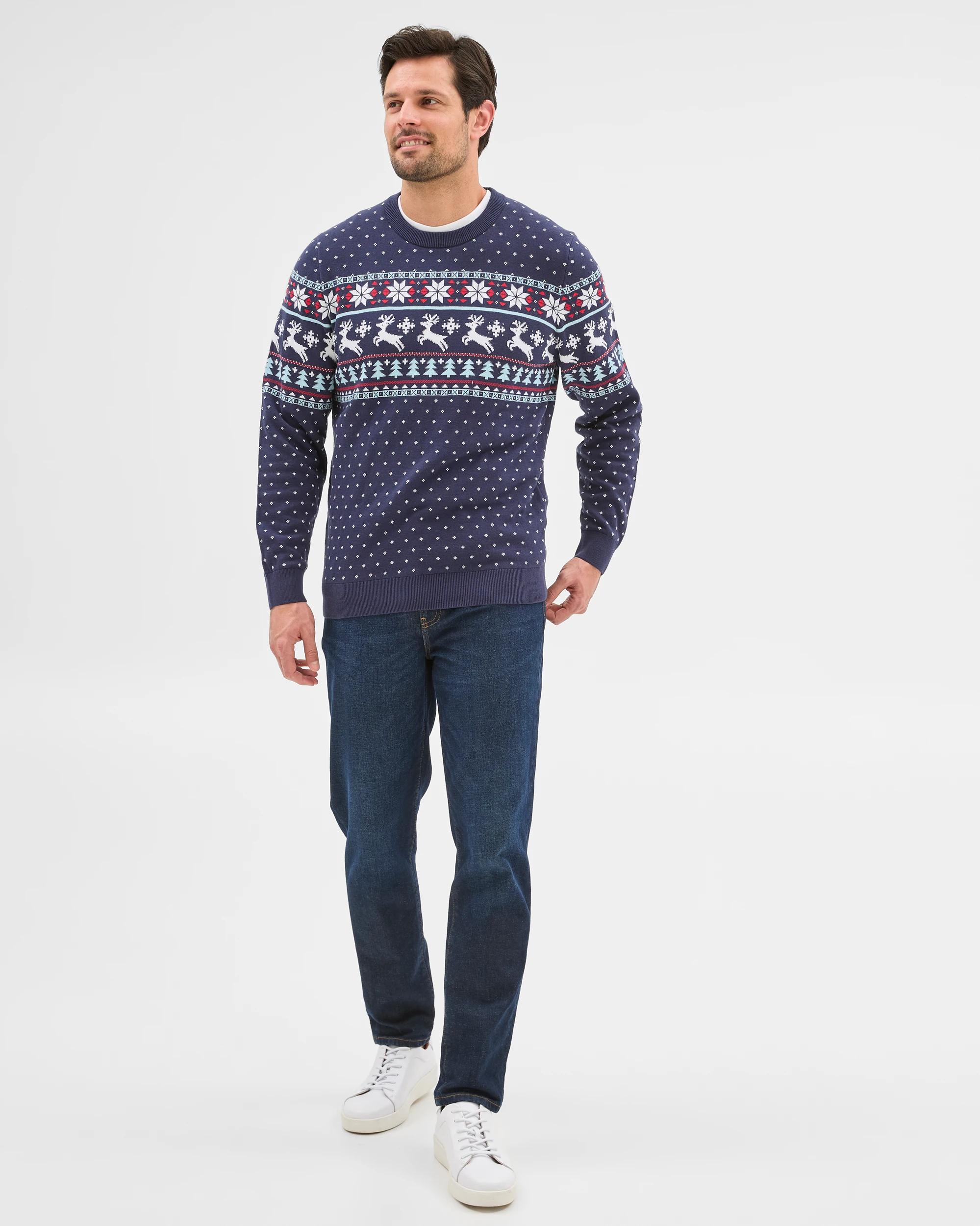 2 Target Australian Cotton Christmas Fair Isle Jumper NAVY BLUE, 2 of 6