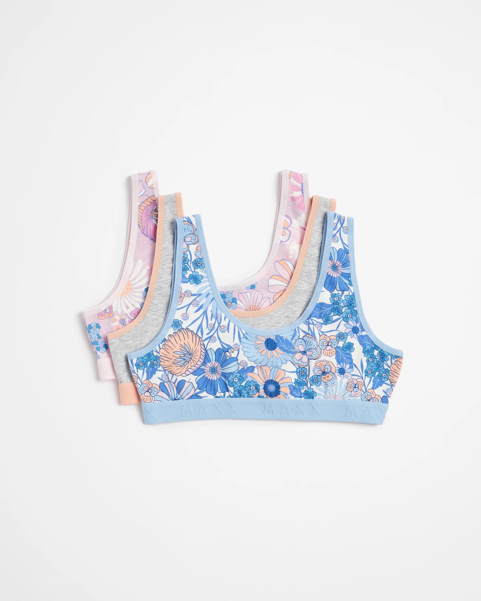 1 Girls Scoop Crop Tops 3 Pack - Maxx BLUE FLORAL, 1 of 2