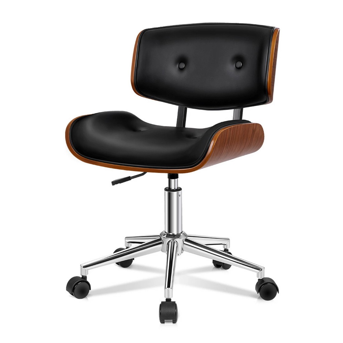 1 Alfordson Wooden Office Chair Computer Chairs Executive Seat Leather - Black, 1 of 10