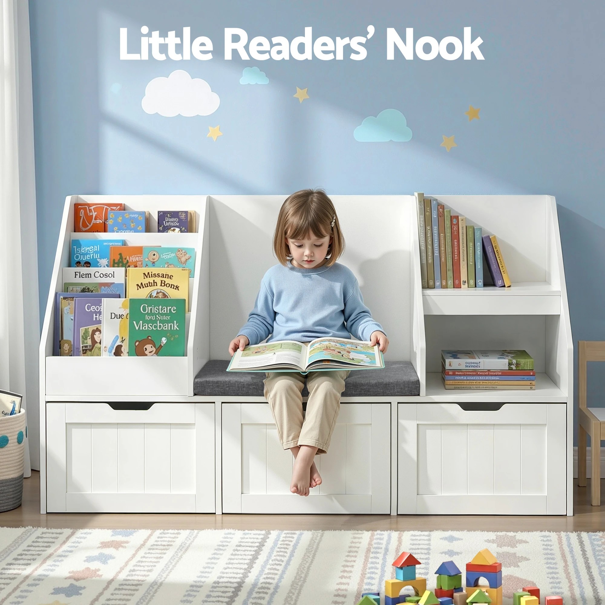5 Keezi Kids Bookshelf Storage Organiser Toy Box Drawer Bench Seat Cabinet - White, 5 of 8