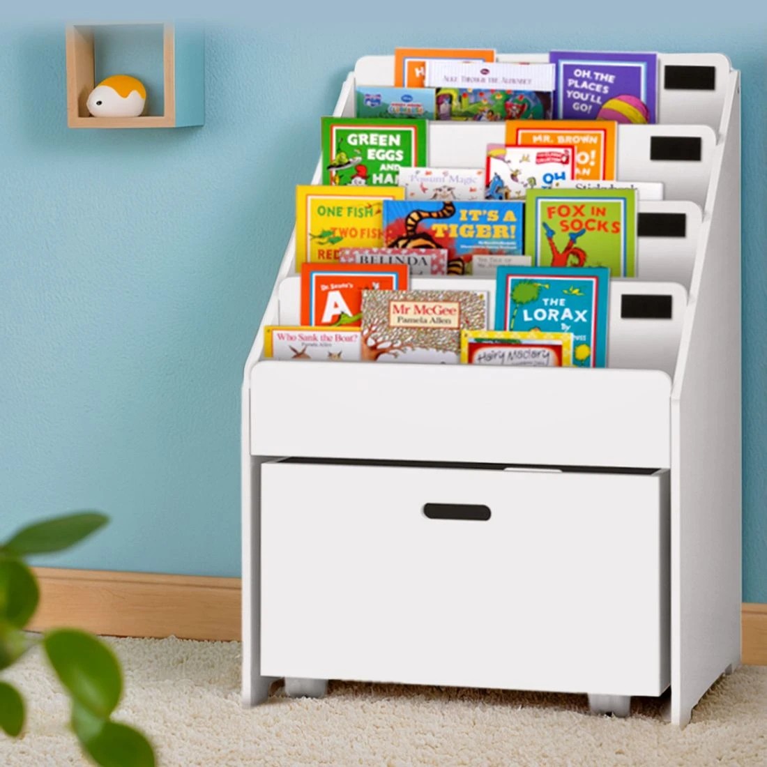 3 Keezi 4 Tiers Kids Bookshelf Storage Organiser Children Bookcase Drawers Display - White, 3 of 8