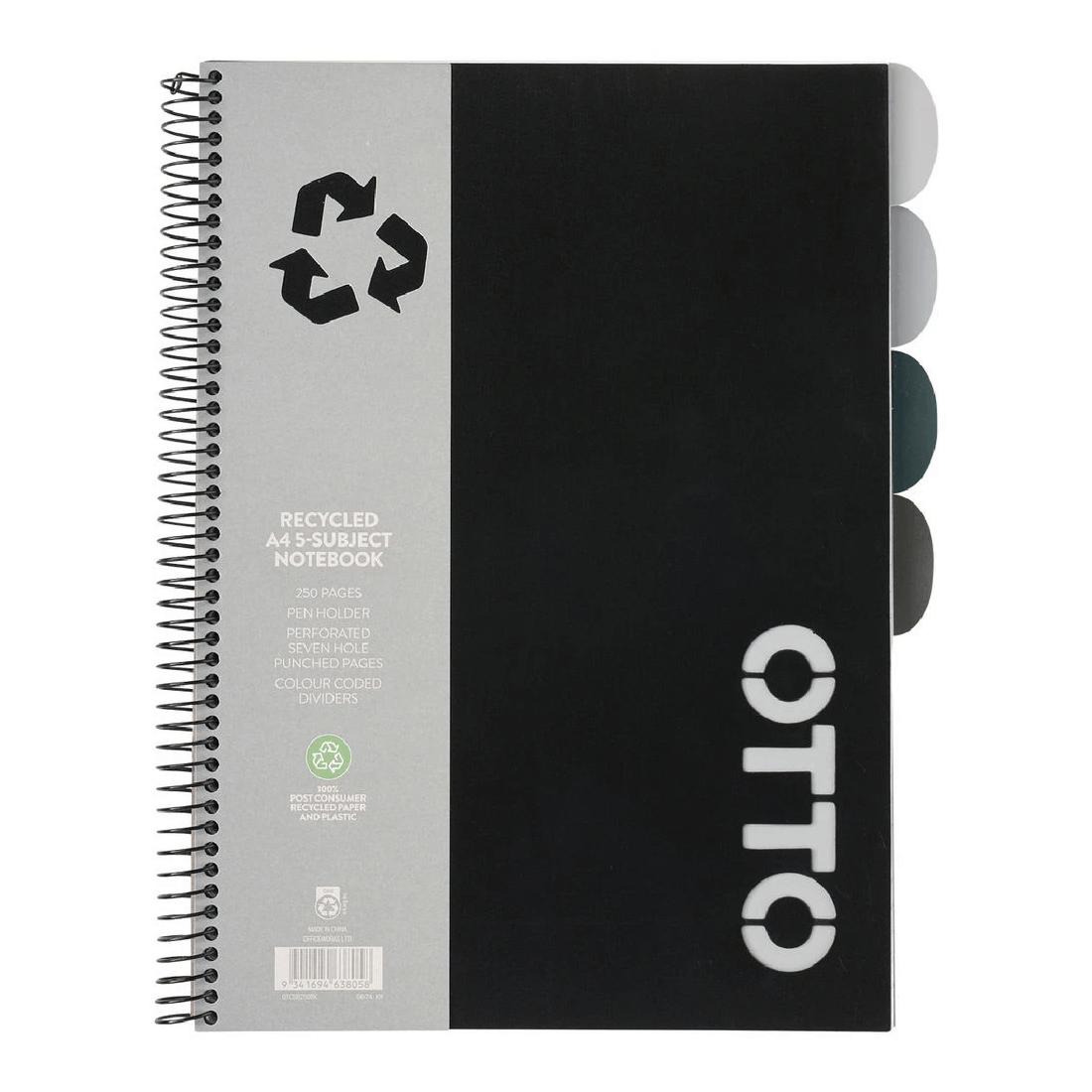 1 Otto A4 5 Subject Notebook 250 Page Black, 1 of 4