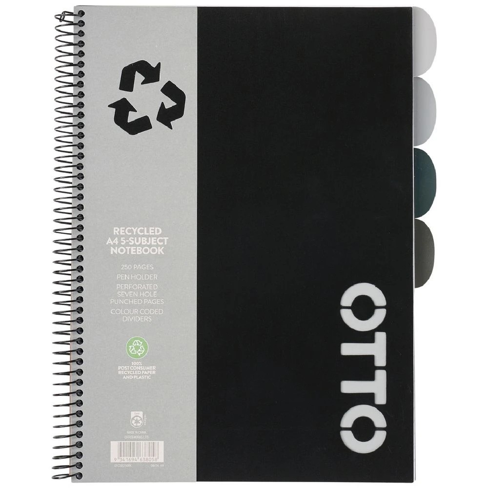 1 Otto A4 5 Subject Notebook 250 Page Black, 1 of 4