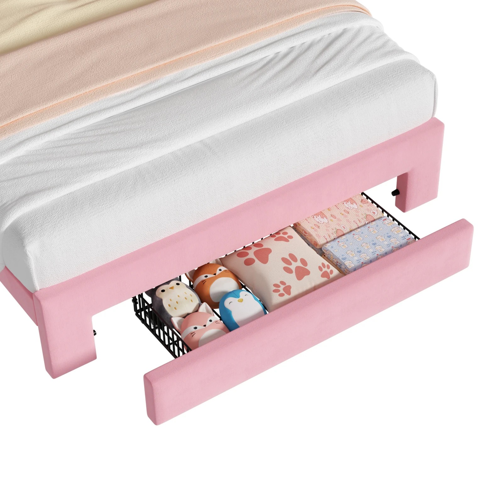 5 Advwin LED Velvet Bed Frame with Adjustable Headboard and Storage Drawer Double - Pink, 5 of 9