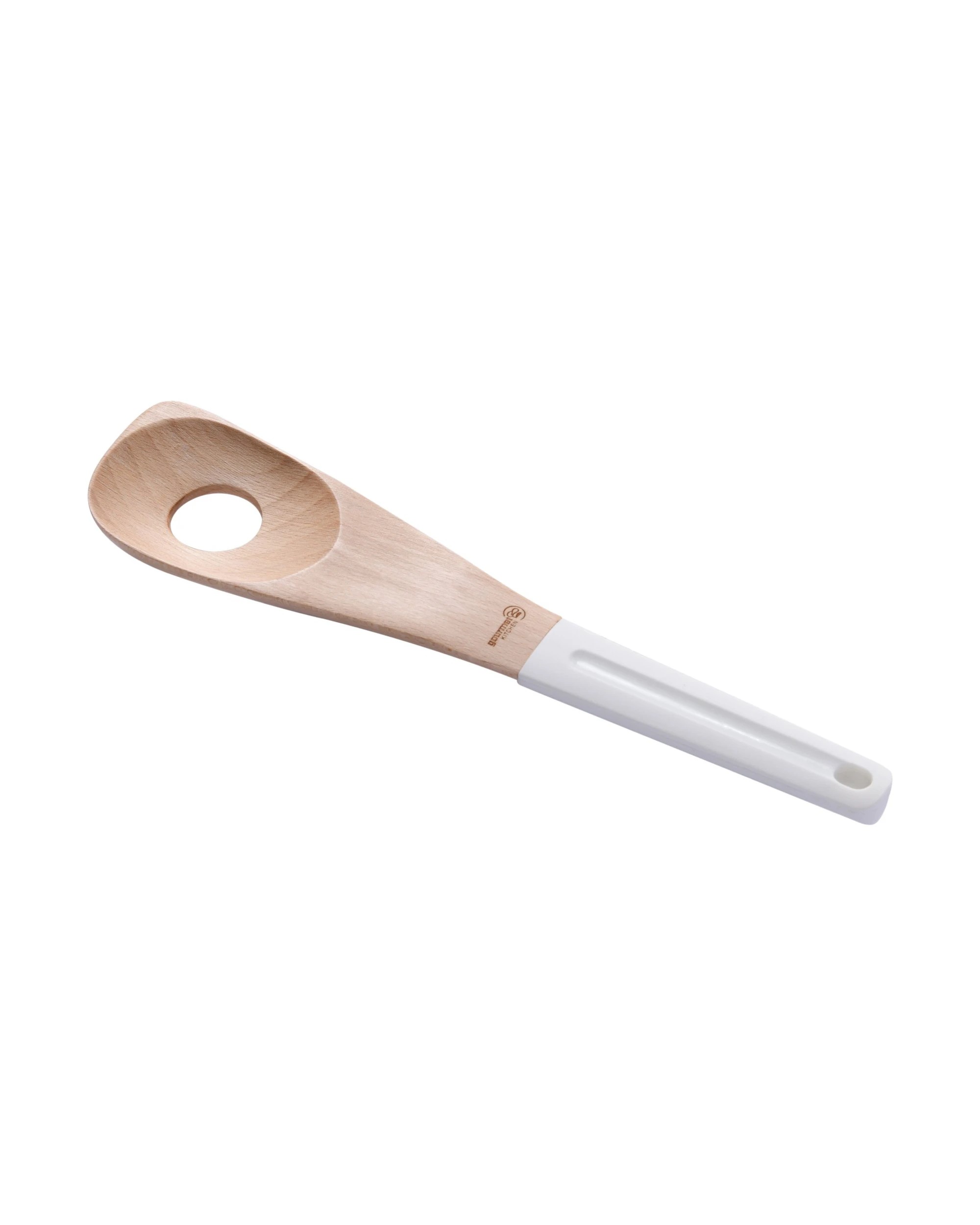1 Gourmet Kitchen Modern Beech Wood Corner Spoon with Silicone Grip - White, 1 of 9