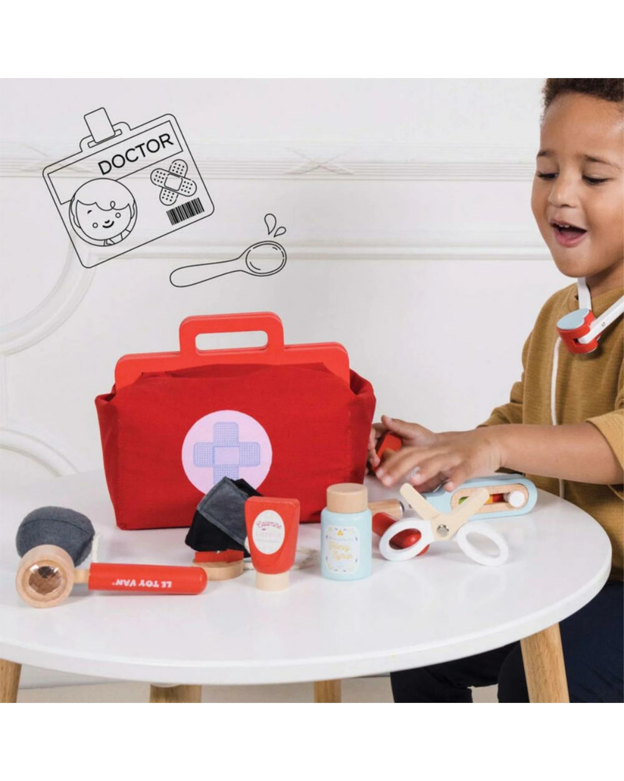 9 Le Toy Van Vintage Doctor Roleplay 10 Piece Wooden Kit - Red, 9 of 10