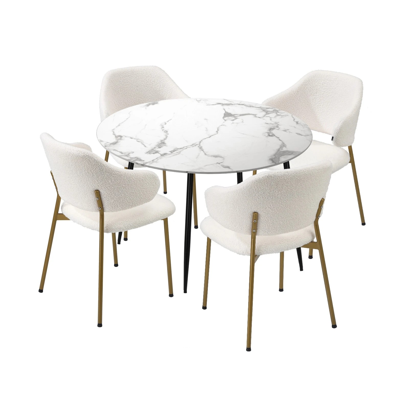 1 Oikiture 110cm Round Dining Table With 4pcs Dining Chairs Accent Sherpa Gold Metal Legs
 - Multi, 1 of 10