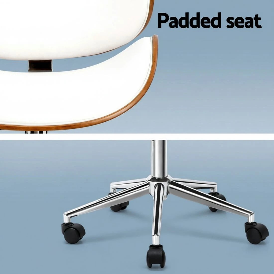 5 Artiss Wooden Office Chair Leather Seat - White, 5 of 7