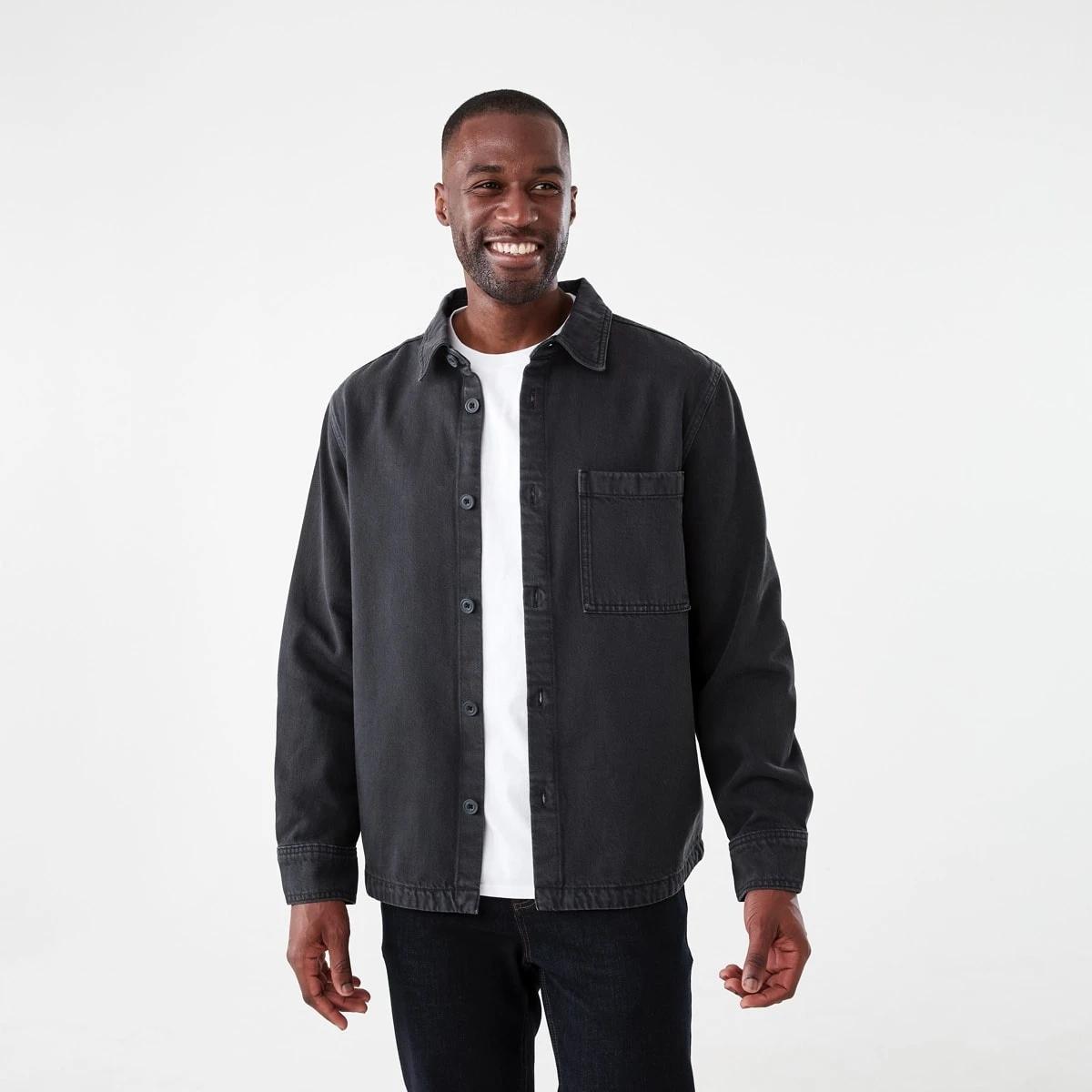 1 Long Sleeve Denim Overshirt WASHED BLACK, 1 of 7