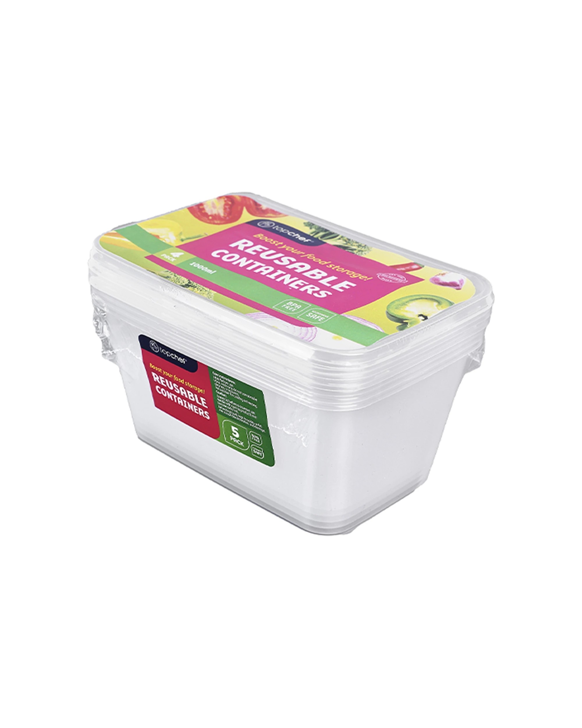 1 4pc Topchef 1000ml Rectangle Bpa Free Reusable Food Container W/lid Clear
 - Clear, 1 of 3