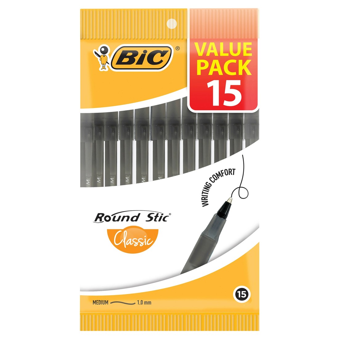 1 15 Pack BIC Round Stic Ballpoint Pens - Black, 1 of 6