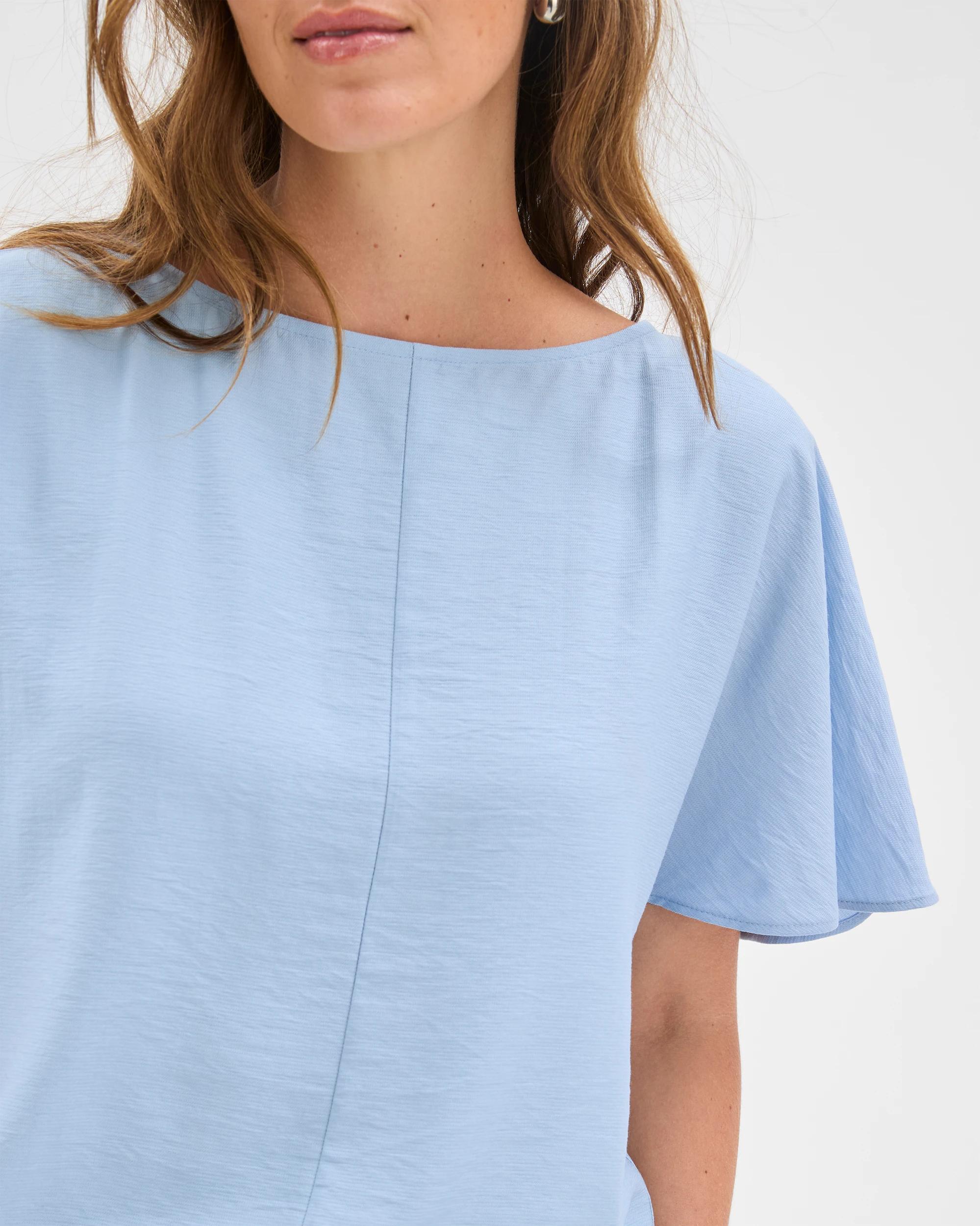 5 Preview Short Flutter Sleeve Textured Blouse BLUE MIST, 5 of 6
