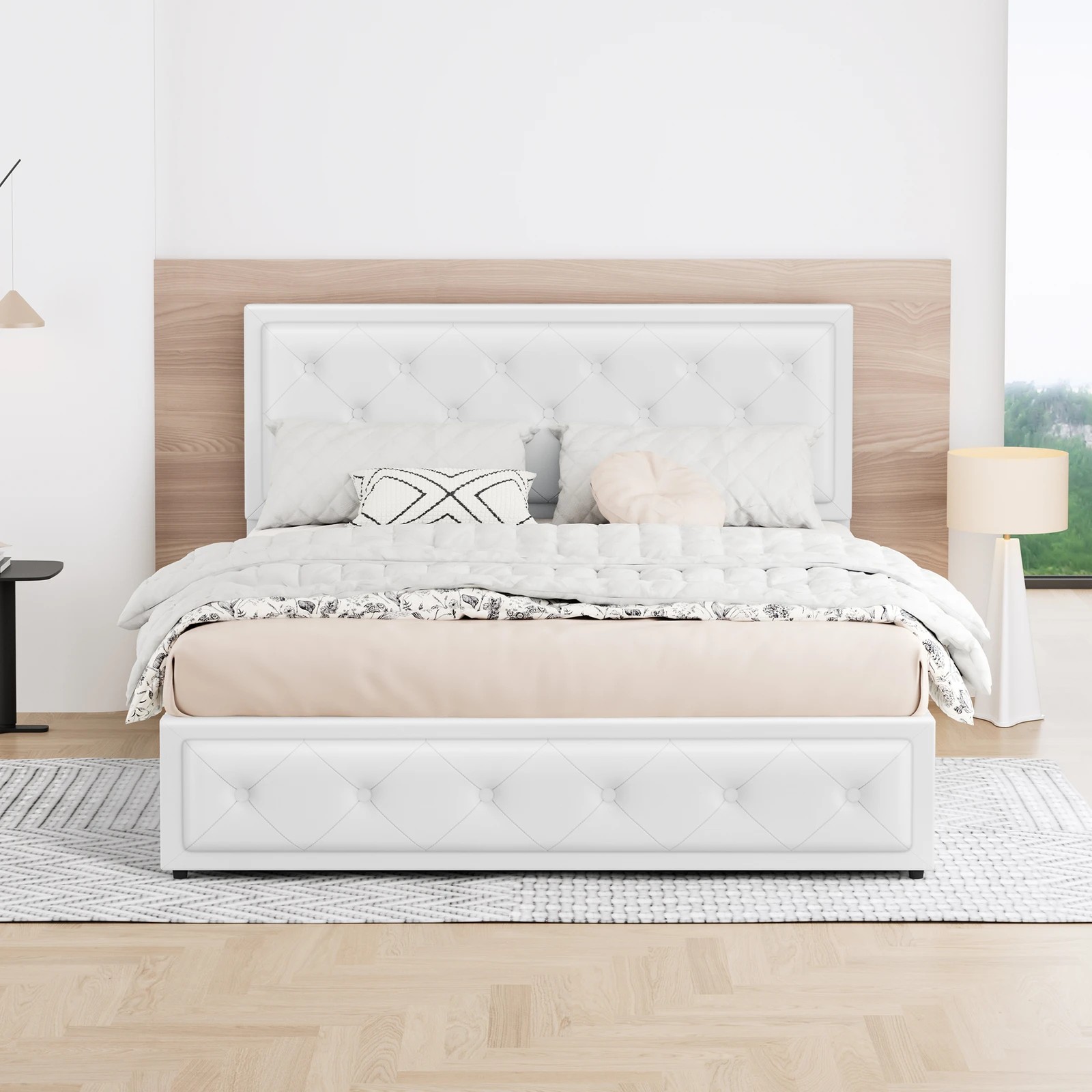 3 Alfordson Bed Frame Double Size Gas Lift Storage Mattress Base Leather Dinana - White, 3 of 10