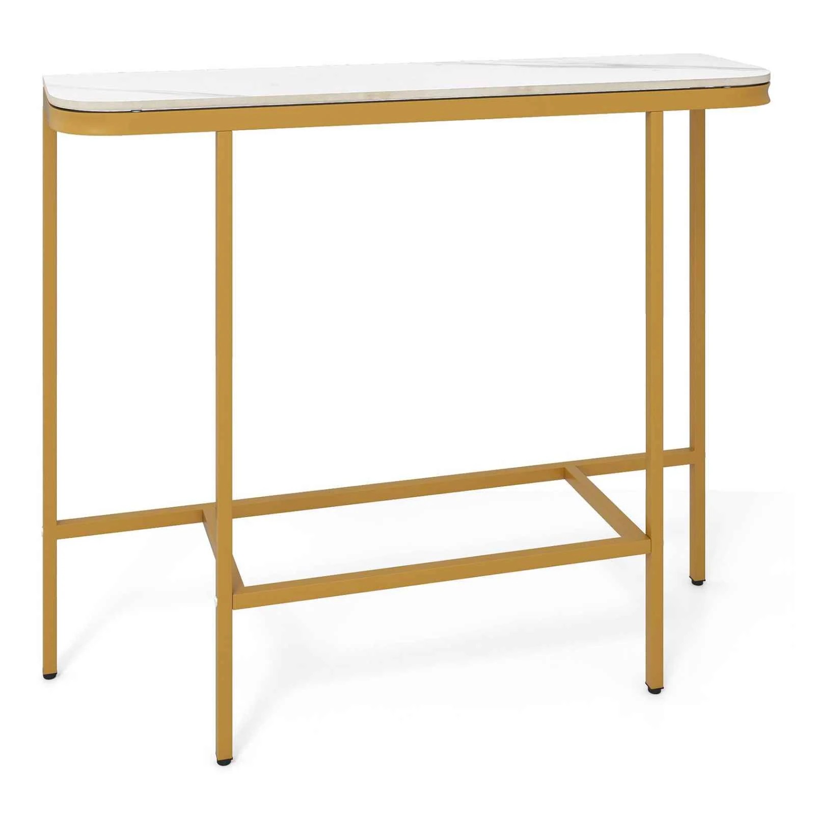1 Costway Porch Console Table Sofa Side Table Hallway Table w/Gold Metal Frame, 1 of 5