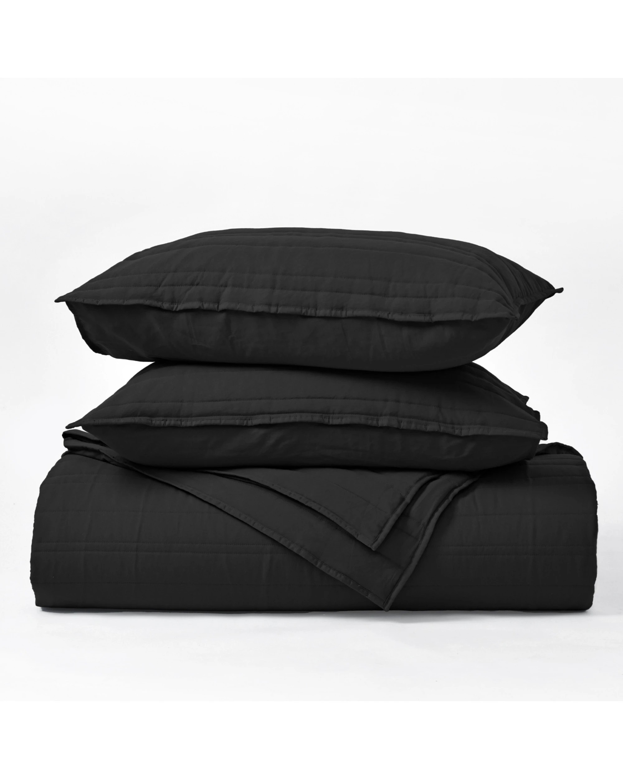 4 Dreamaker Superfine Washed Microfibre Stripe Quilted Coverlet Set - Super King Bed - Black, 4 of 7