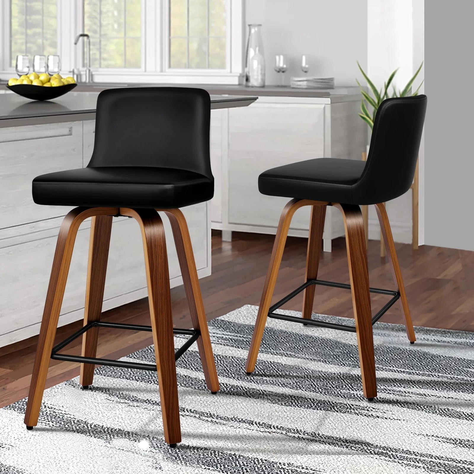 9 Alfordson 2x Swivel Bar Stools Bailey Kitchen Wooden Dining Chair - Black, 9 of 10