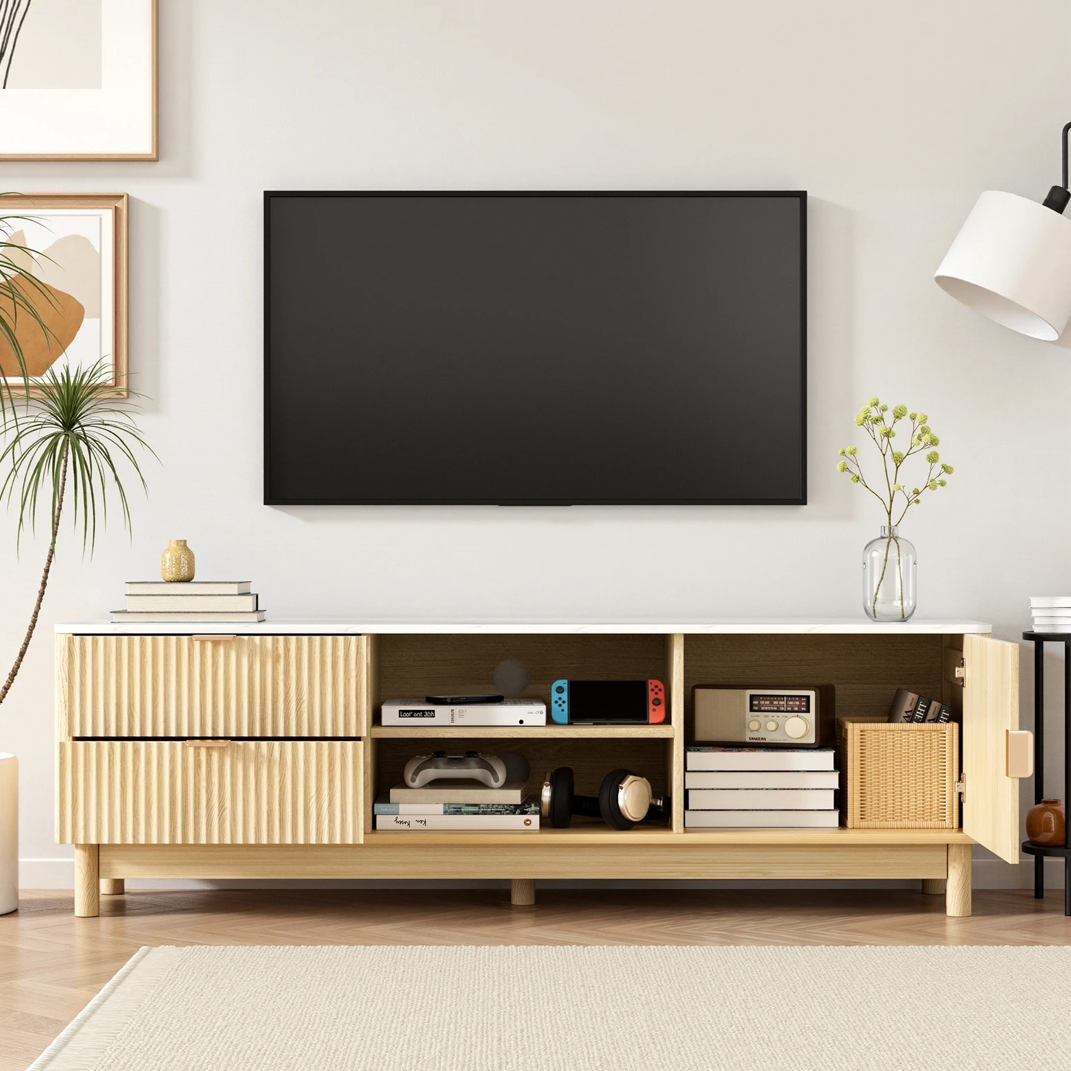 4 Artiss TV Unit & Coffee Table Set Storage Drawers - Natural, 4 of 8