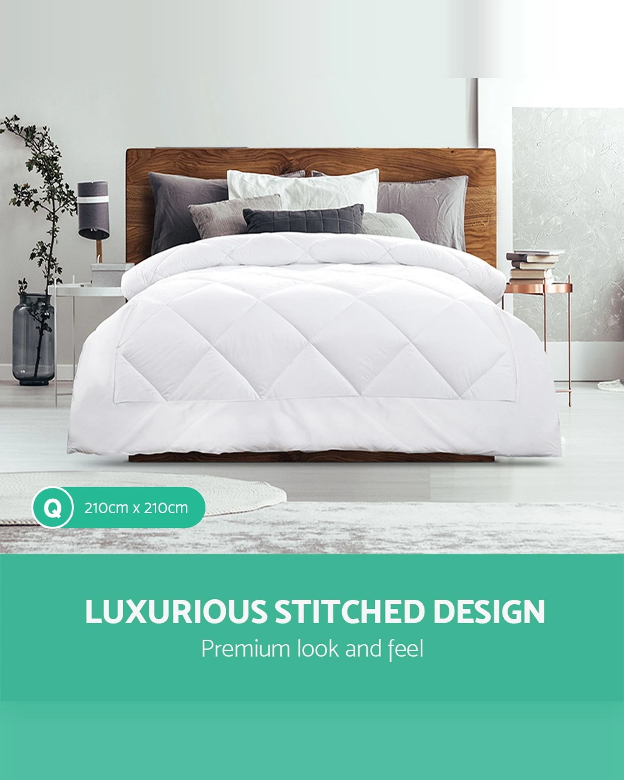 2 Giselle Bedding 400gsm Microfibre Bamboo Quilt Queen
 - Queen Bed
 - White, 2 of 3