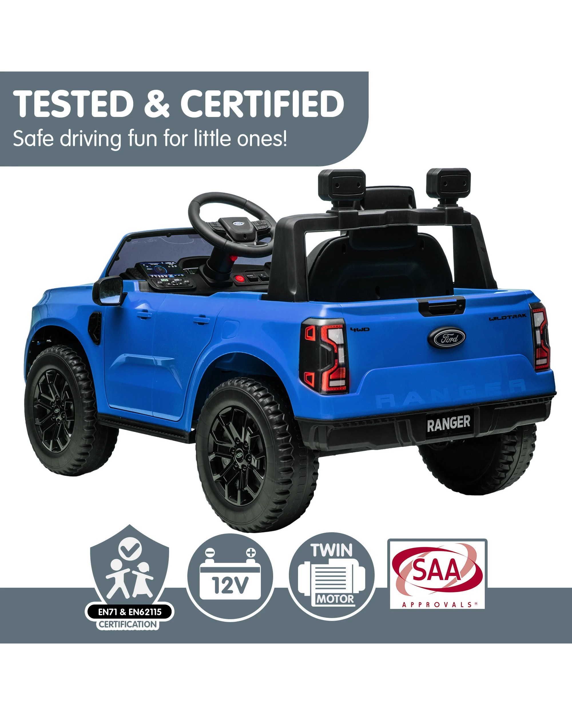 8 Kahuna Ford Ranger Electric Kids Ride On Car in Blue, 8 of 10