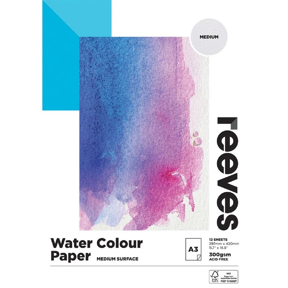 1 Reeves Watercolour Pad Cold Pressed Med 300gsm 12 Sheets A3, 1 of 1