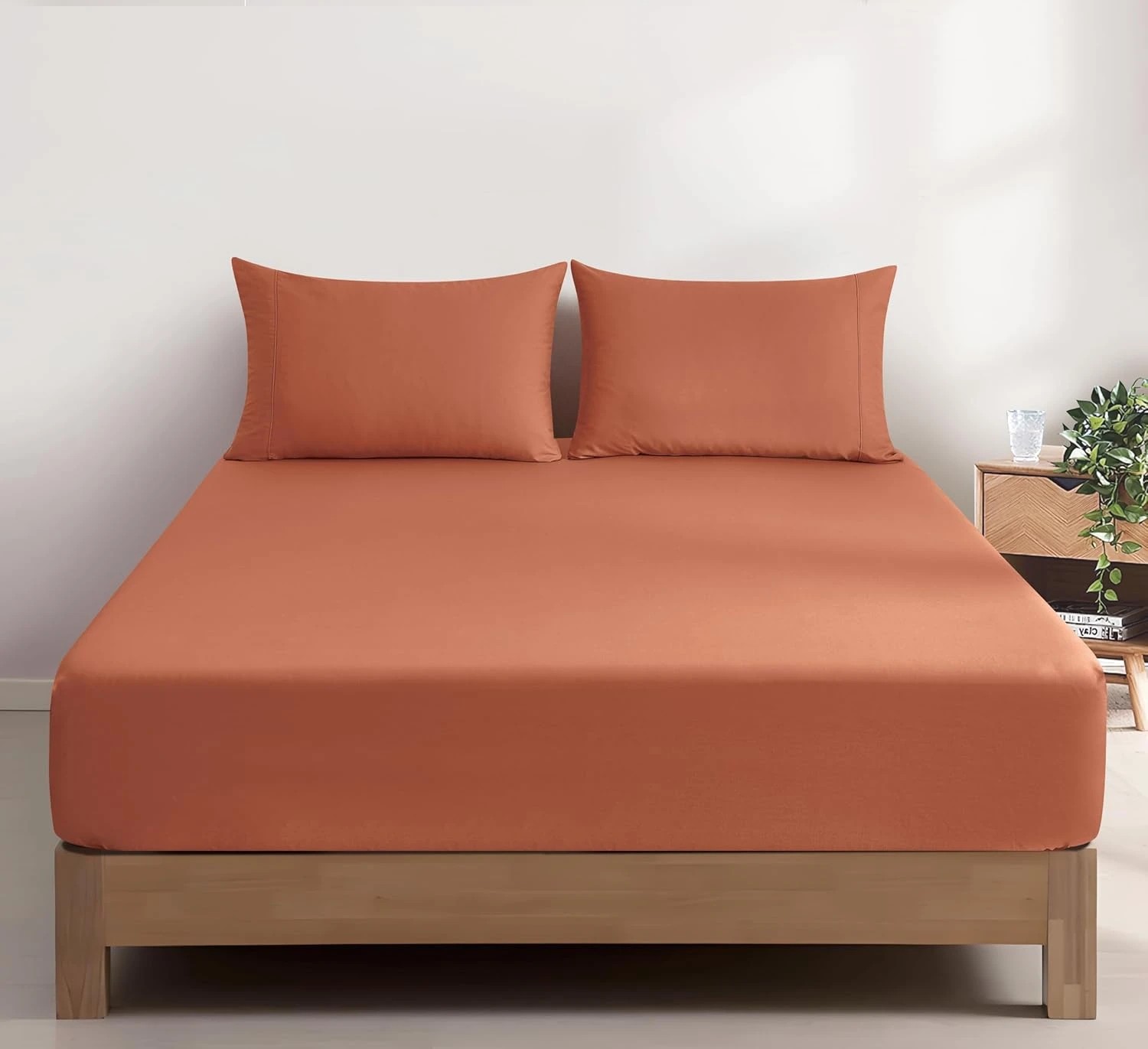 1 Gioia Casa Vintage Washed Cotton Fitted Sheet Set Soft Breathable - Brick - Single Bed, 1 of 6