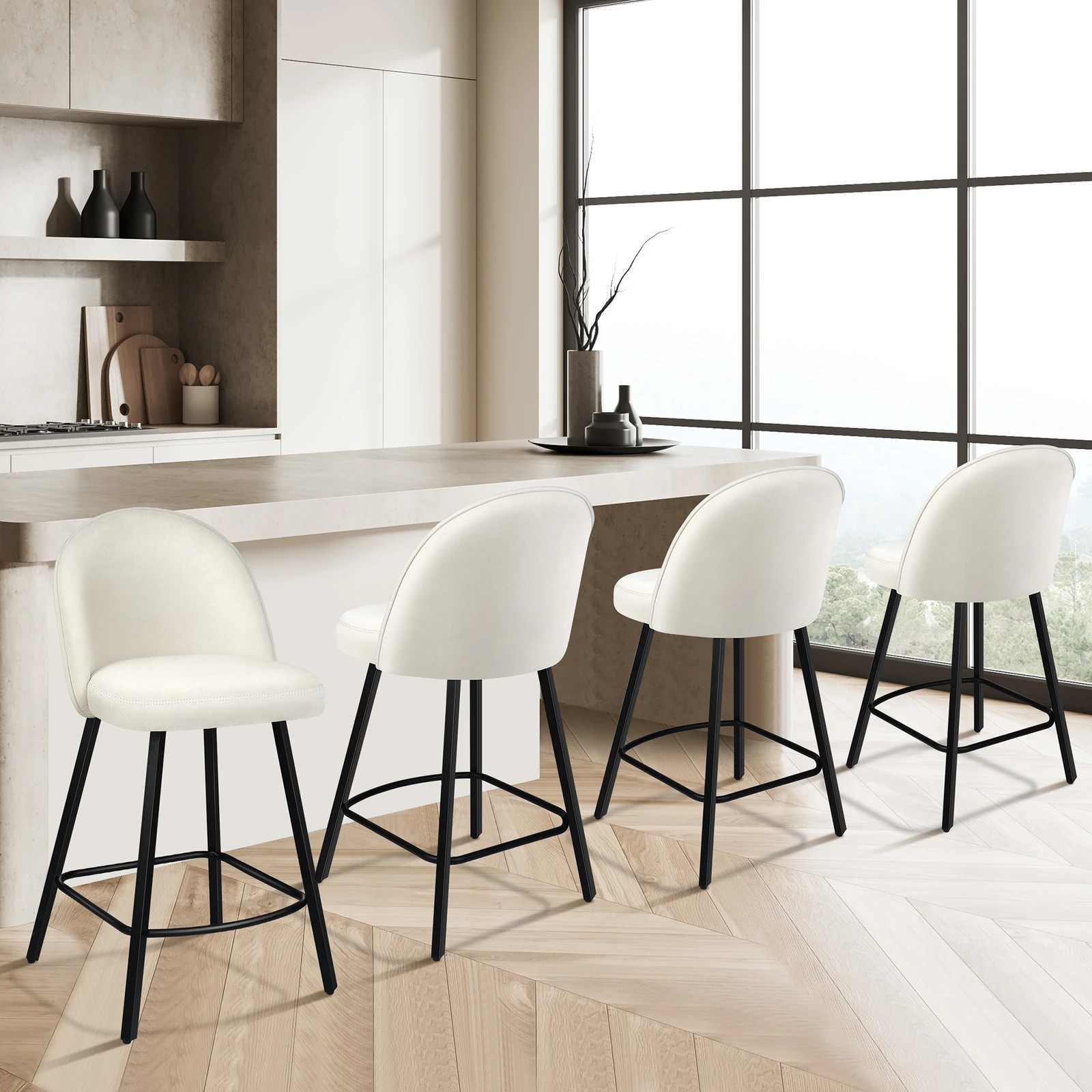 8 Alfordson 2x Bar Stools Velvet Chair - White, 8 of 8