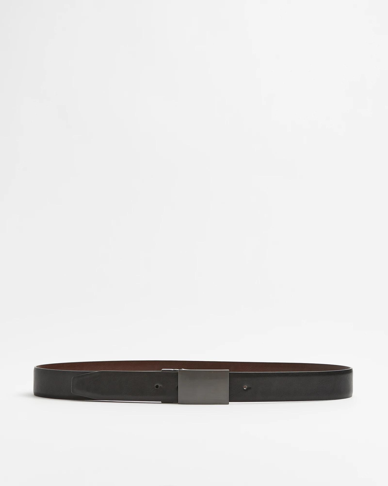 1 Target Mens Leather Plate Buckle Reversible Belt BLACK BROWN, 1 of 5