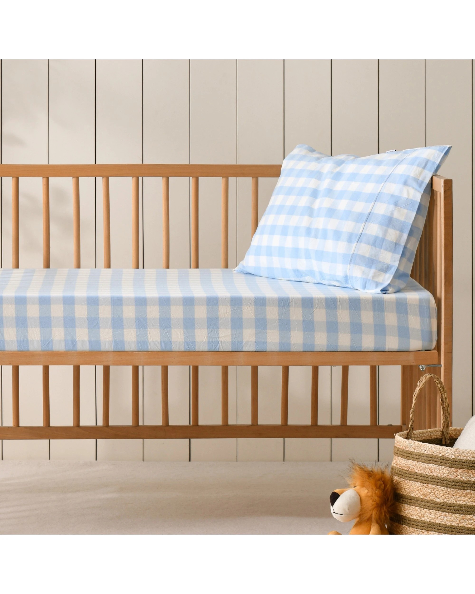 1 Dreamaker Baby Lola Washed Cotton Yarn Dyed Gingham Combo Set - COT Size - Sky, 1 of 7