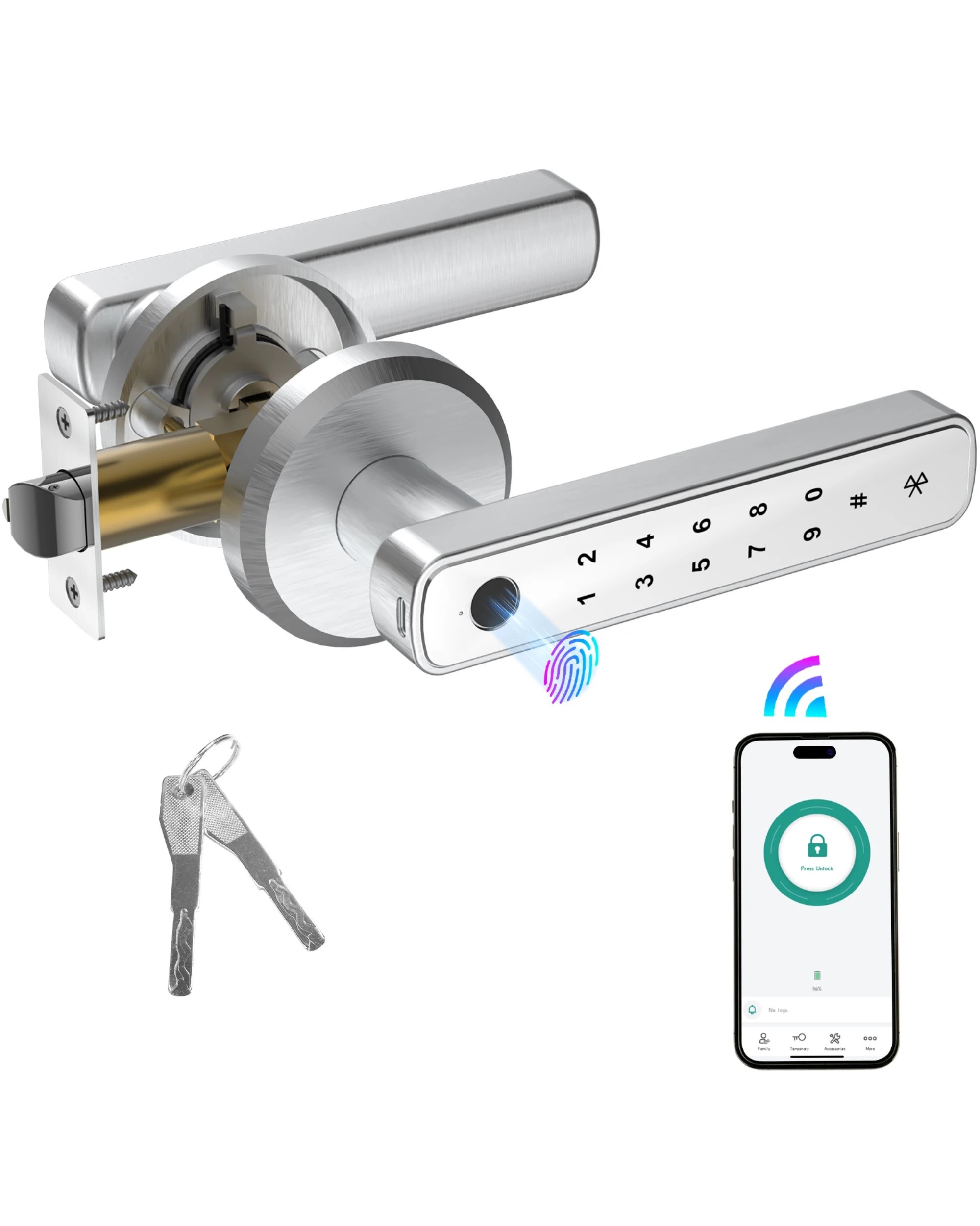 1 Advwin Fingerprint Smart Door Lock  - Silver, 1 of 7