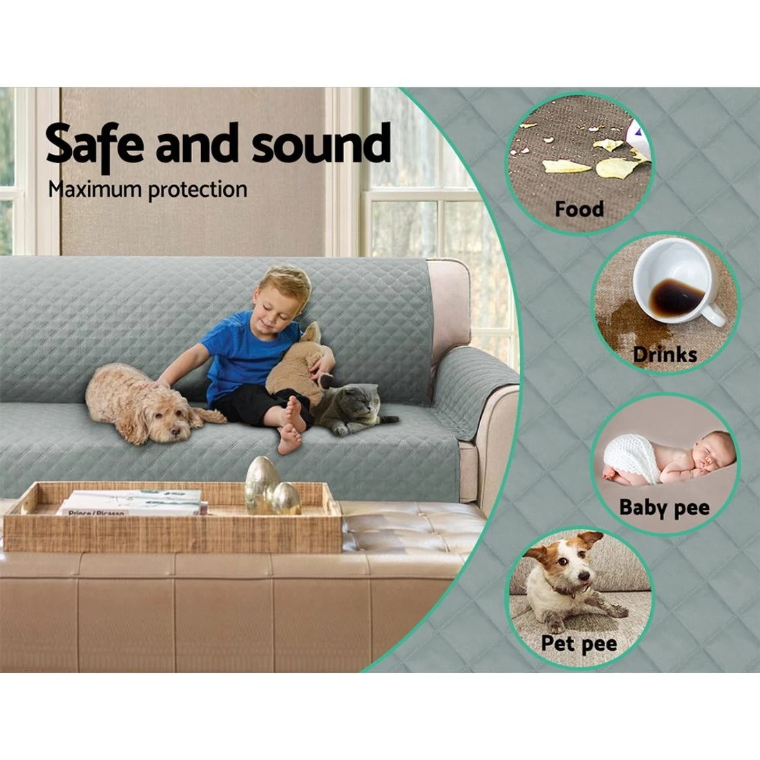 4 Artiss Sofa Cover Couch Covers 3 Seater 100% Water Resistant
 - grey, 4 of 6