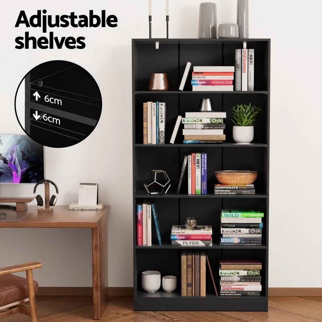 8 Artiss Bookshelf 5 Tiers
 - Black, 8 of 8