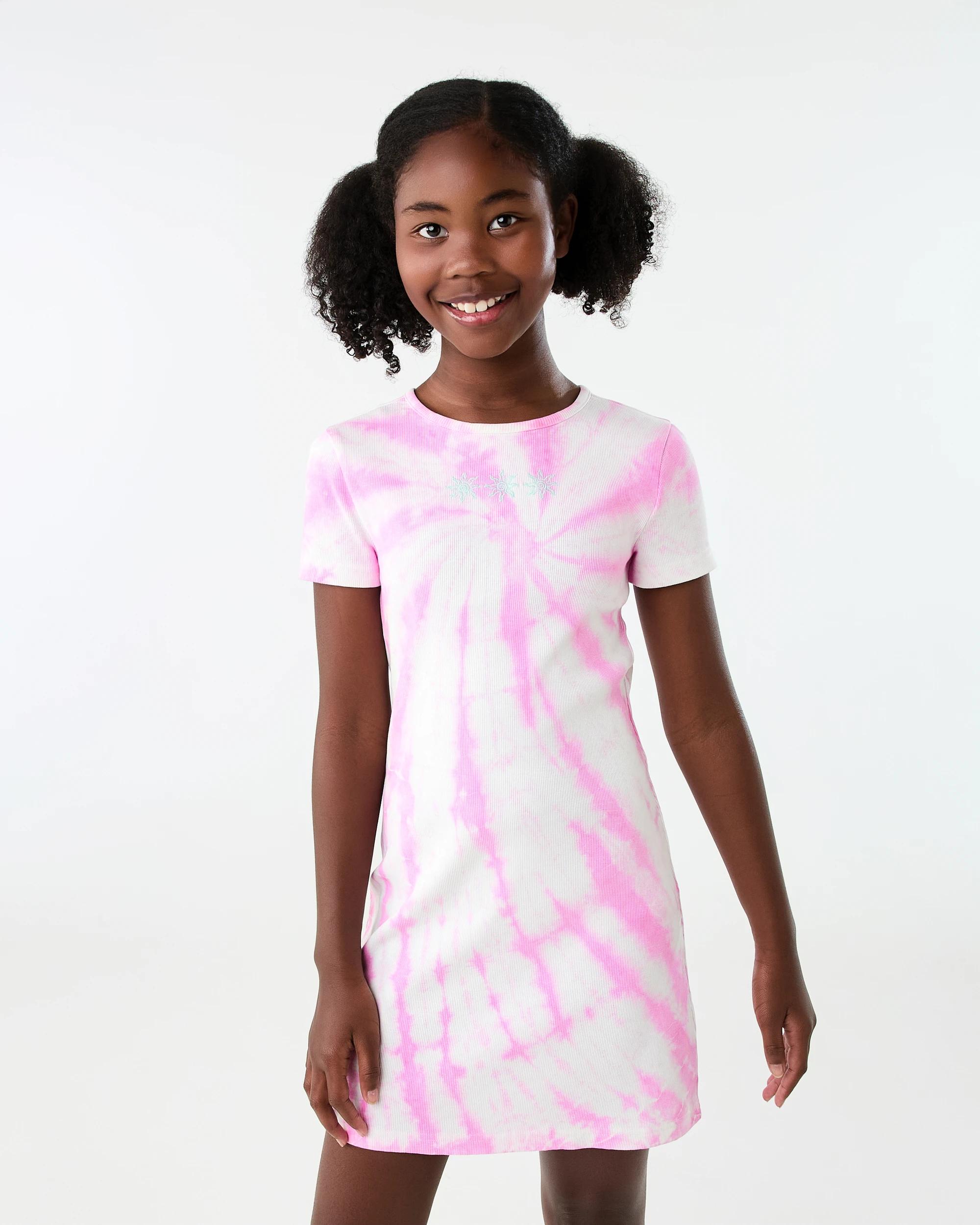 1 Short Sleeve Scoop Neck Rib Dress Pnk Tiedye, 1 of 8