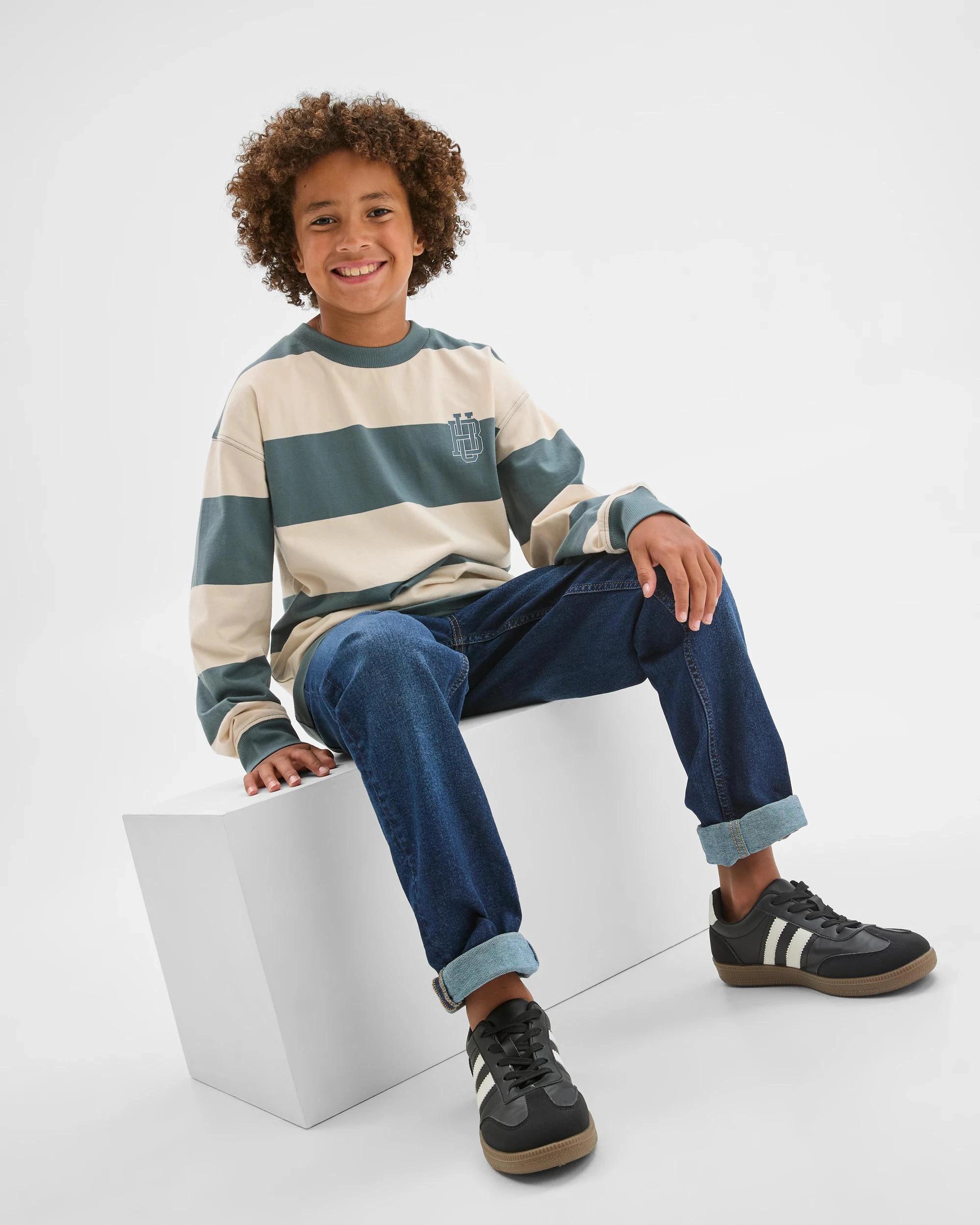 2 Target Kids Elastic Waistband Straight Fit Denim Jeans DARK WASH, 2 of 6