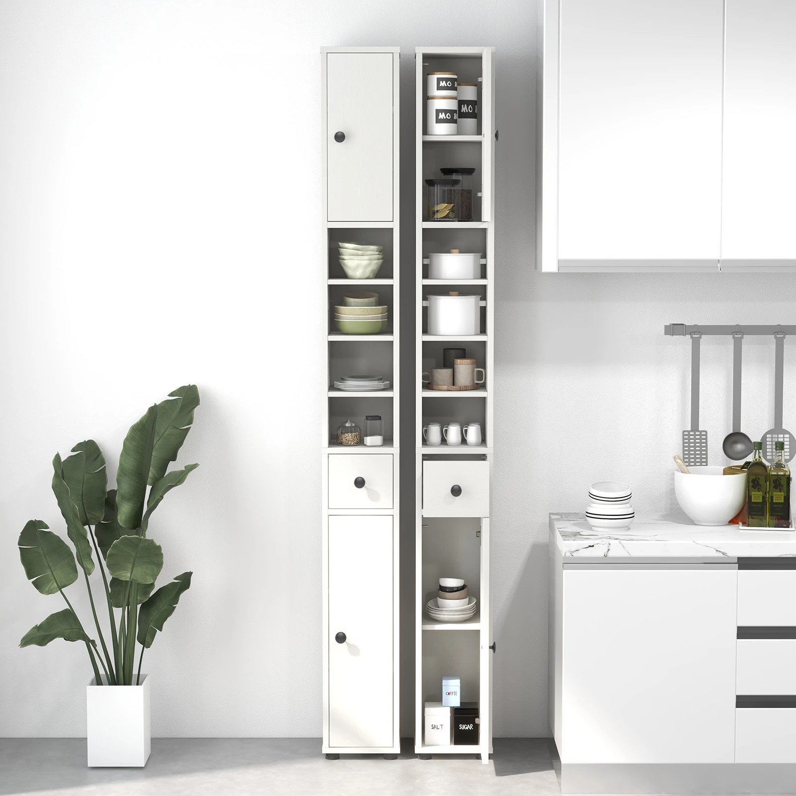 5 Costway 1.8M Slim Bathroom Cabinet Storage Organizer Kitchen Cupboard Sideboard - White, 5 of 5
