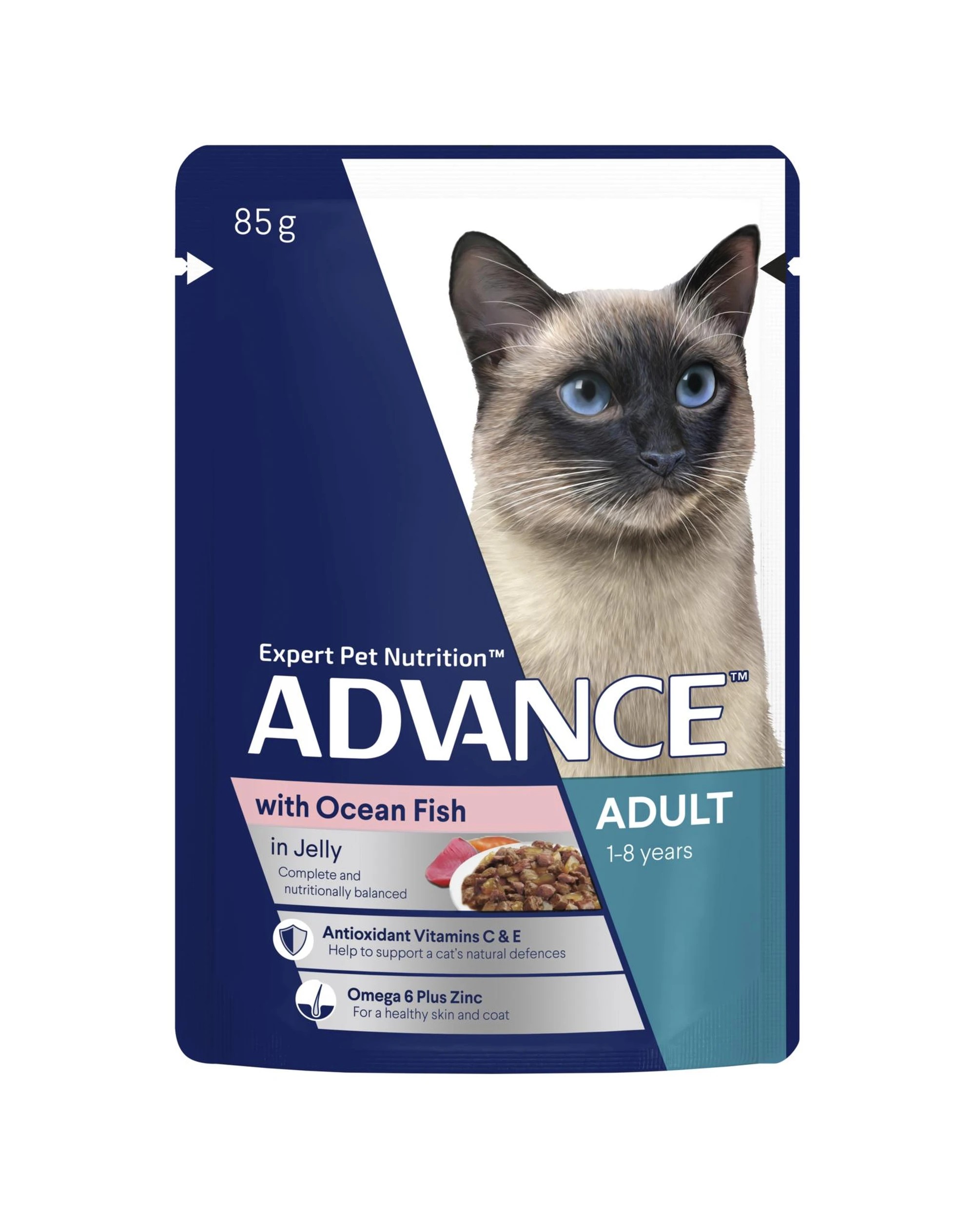 1 Advance Adult 1+ Wet Cat Food w/ Ocean Fish in Jelly 12 x 85g, 1 of 3