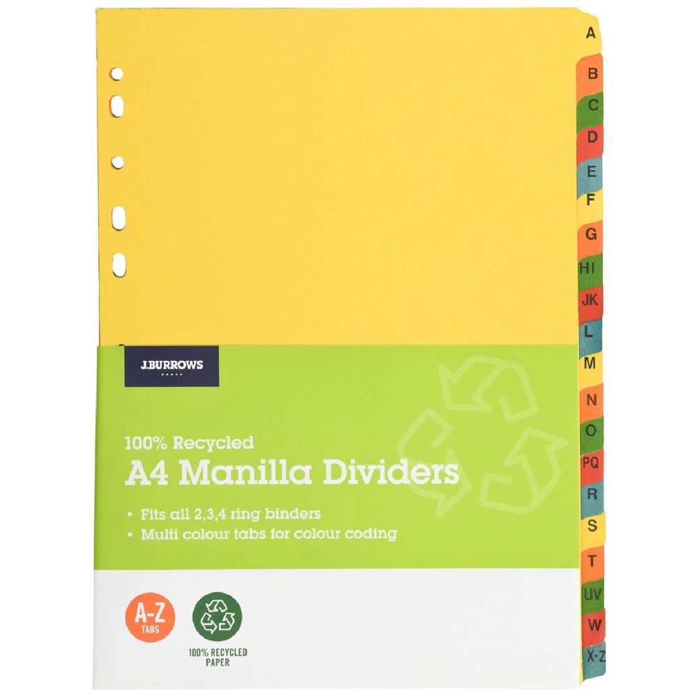 1 J.Burrows A4 A-Z Tab Dividers Bright Colours, 1 of 3